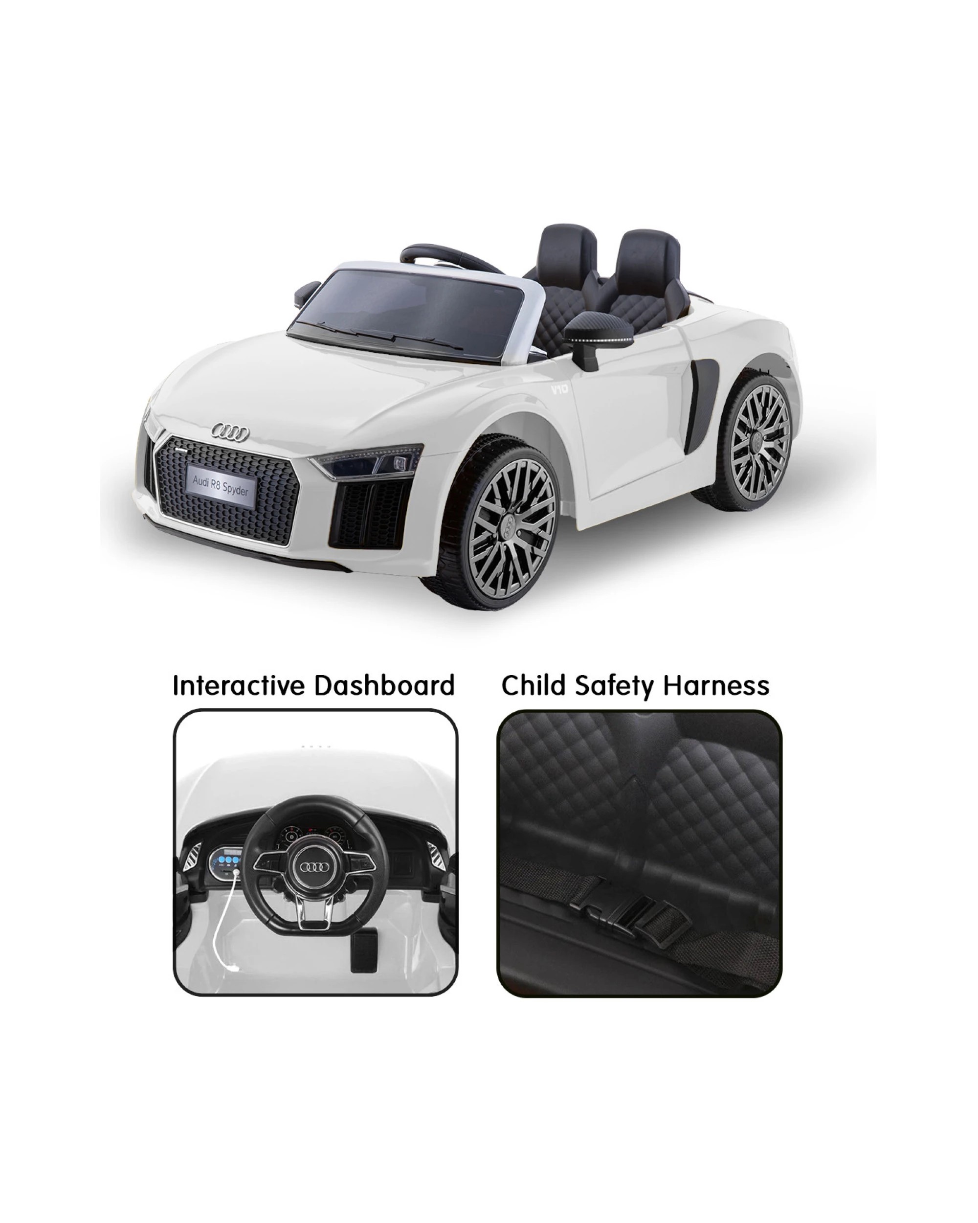 1 Kahuna R8 Spyder Audi Licensed Kids Electric Ride On Car Remote Control White, 1 of 9