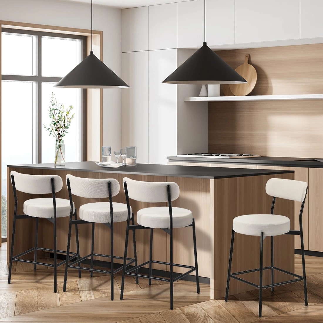 3 Oikiture 4x Bar Stools Kitchen Dining Chairs Counter Stool
 - Beige, 3 of 10