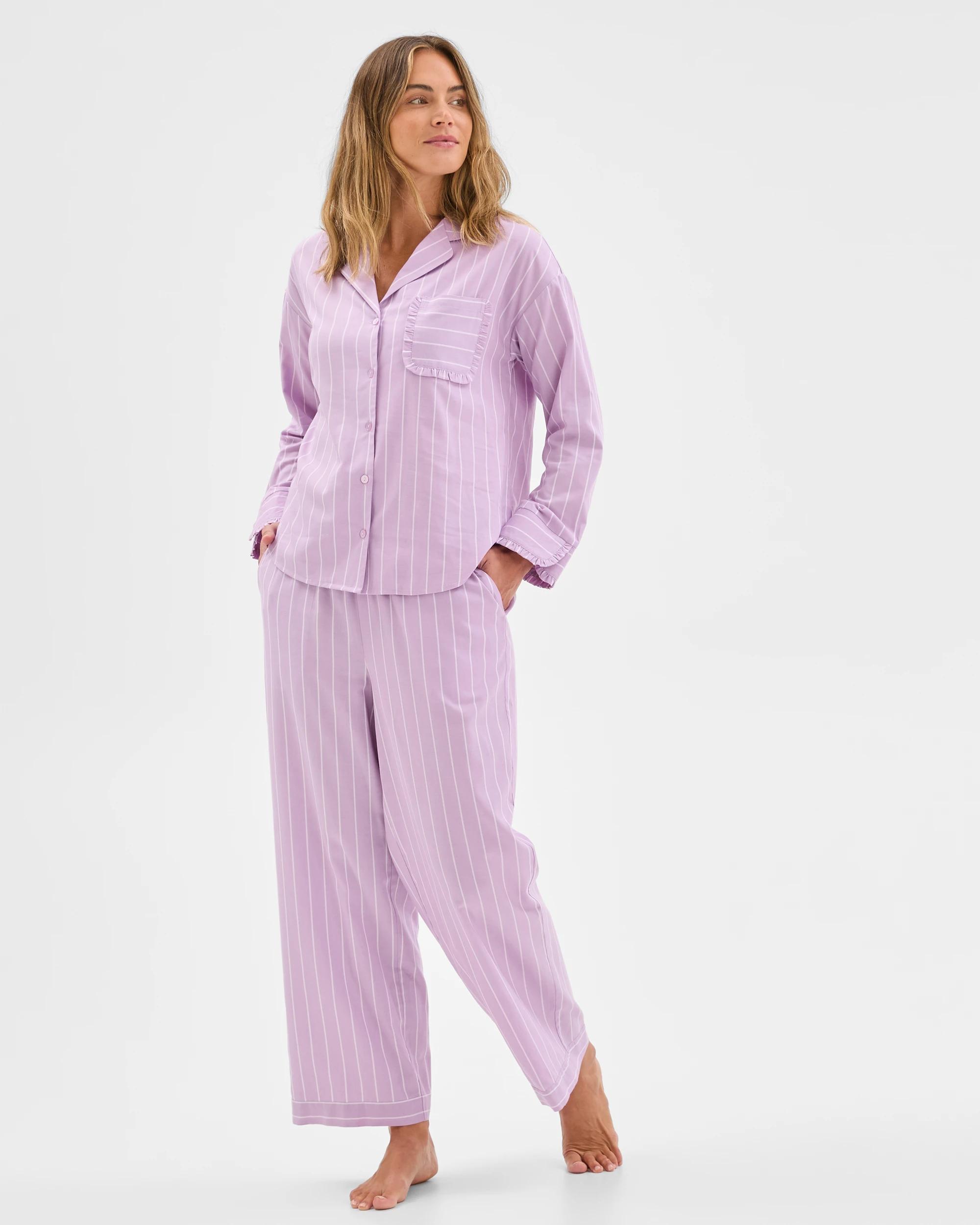2 Target Woman Long Sleeve Top and Pants Pyjama Set LILAC STRIPE, 2 of 6