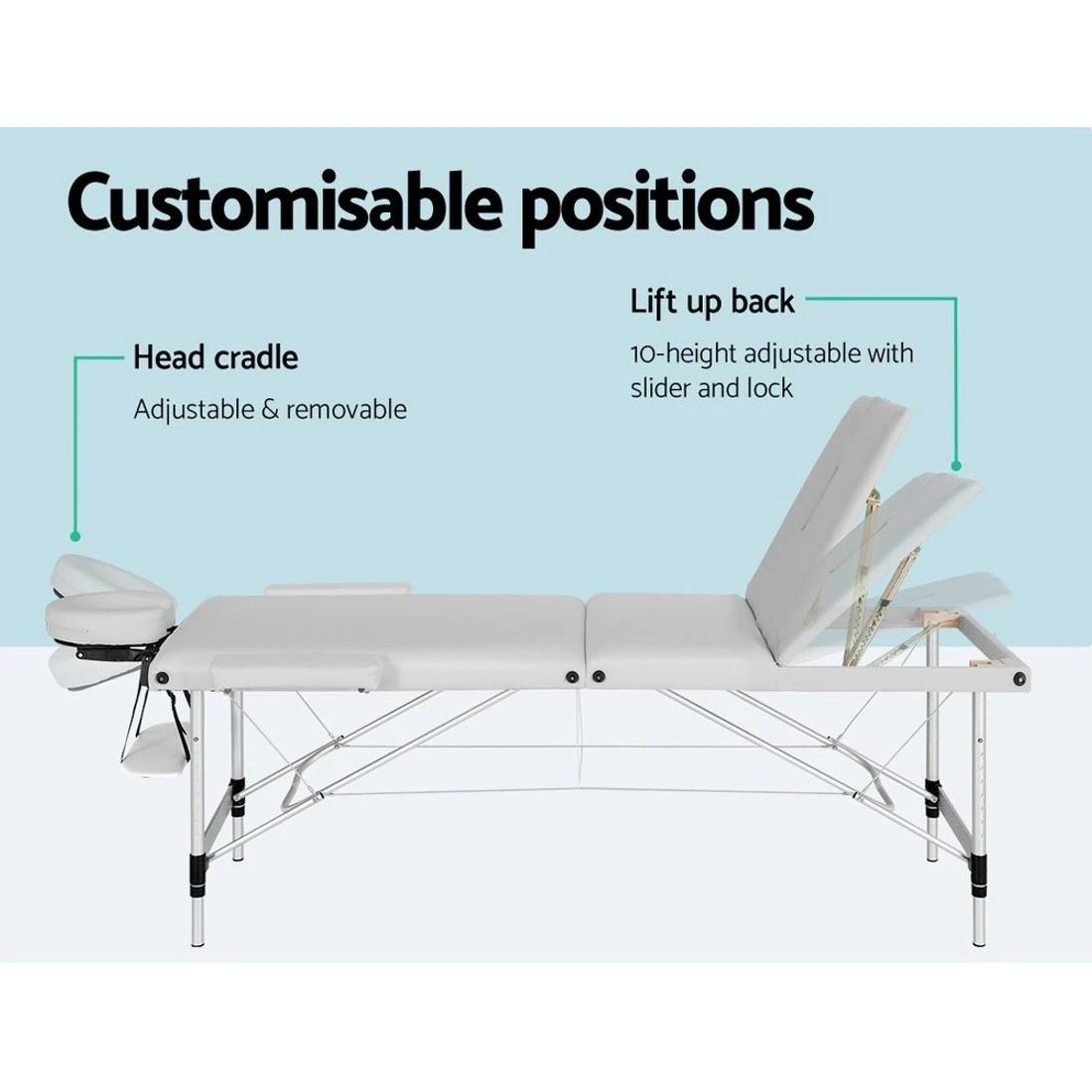 5 Zenses Massage Table 65cm Portable 3 Fold Aluminium Beauty Bed - White, 5 of 6