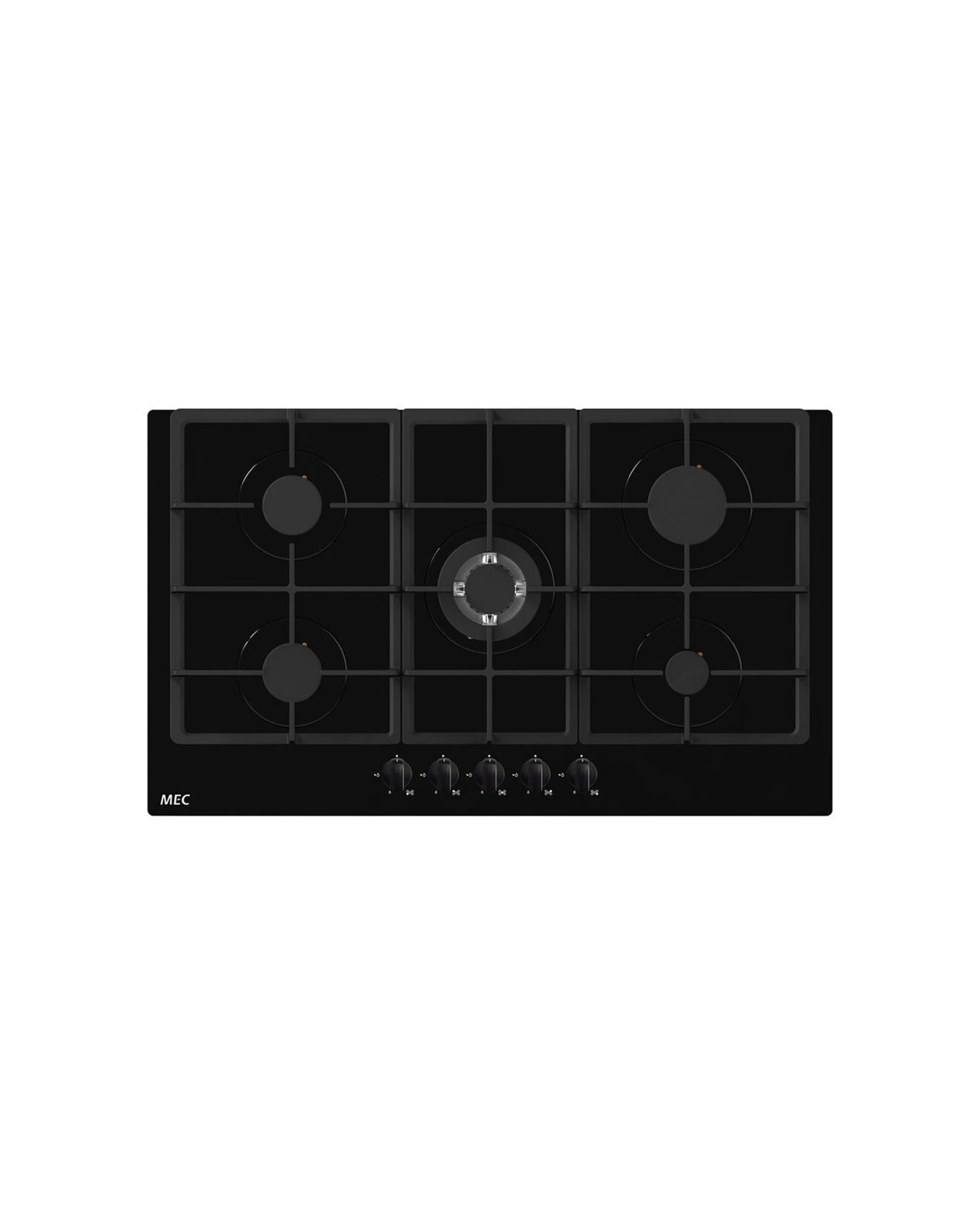 1 Mec 90cm Glass Gas Benchtop 5 Burners Pulse Ignition - Black, 1 of 1