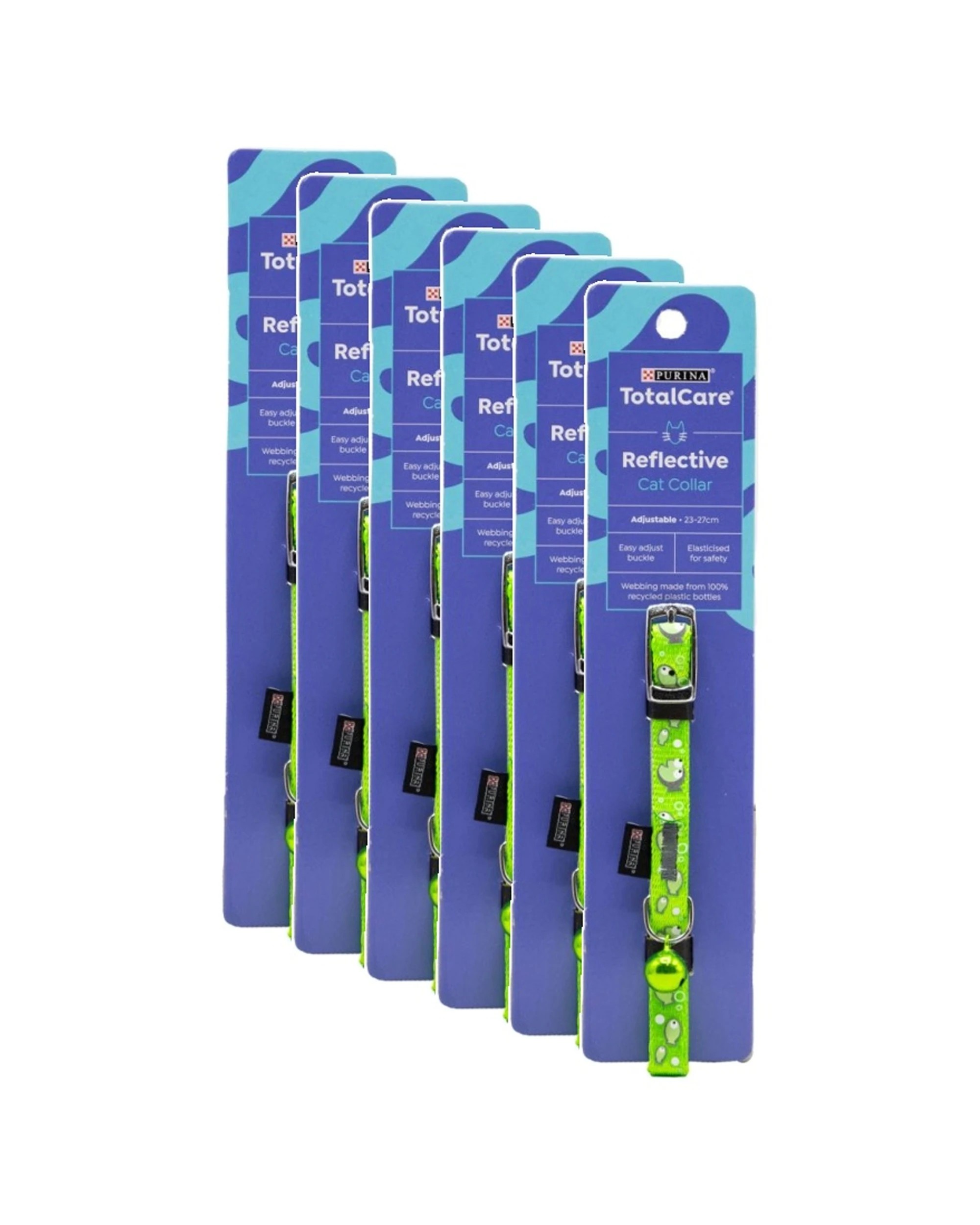 1 6 Pack Purina Total Care Reflective Adjustable Cat Collar Bell 23-27cm - Multi, 1 of 3