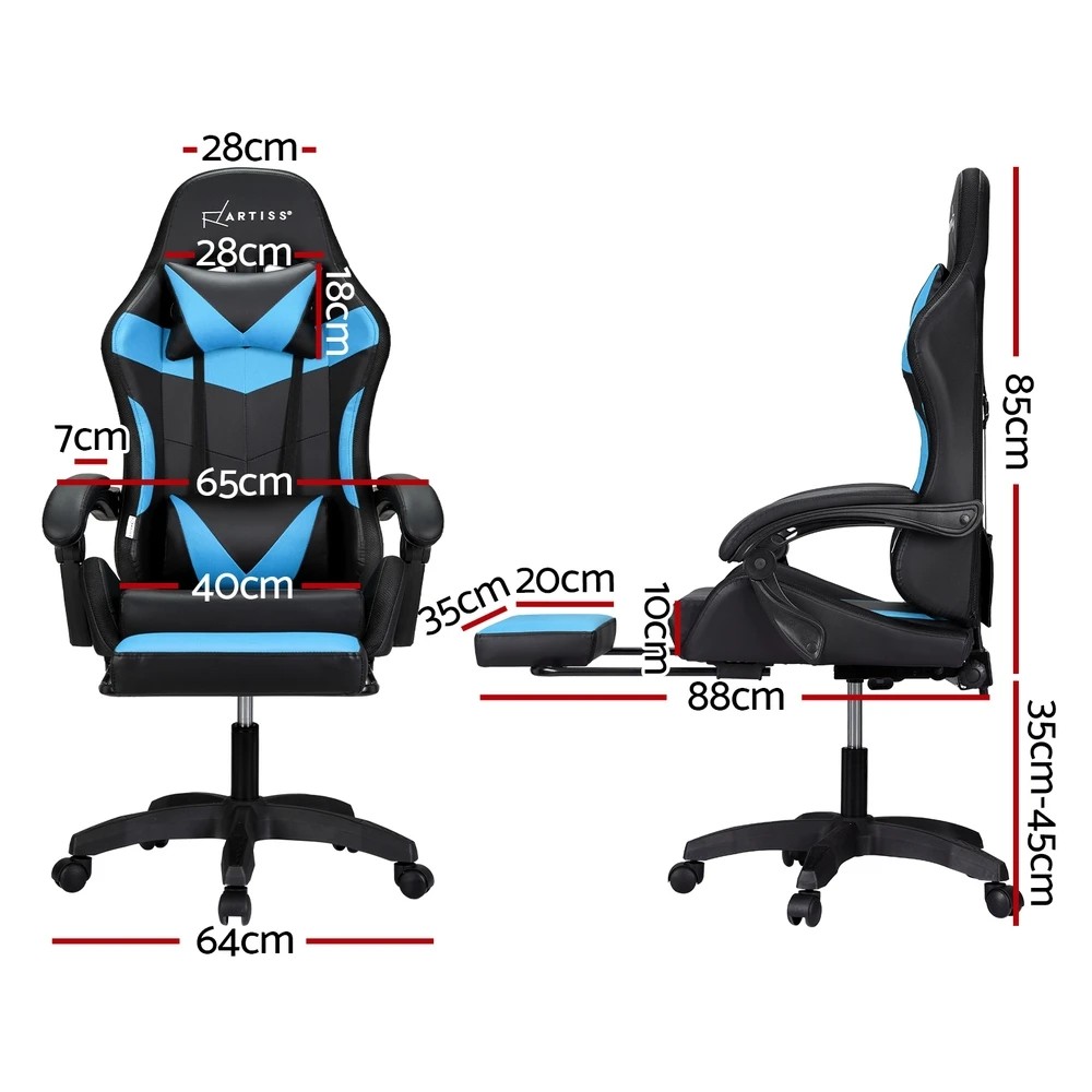 2 Artiss 6 Point Massage Gaming Office Chair 7 LED Footrest - Multi, 2 of 6