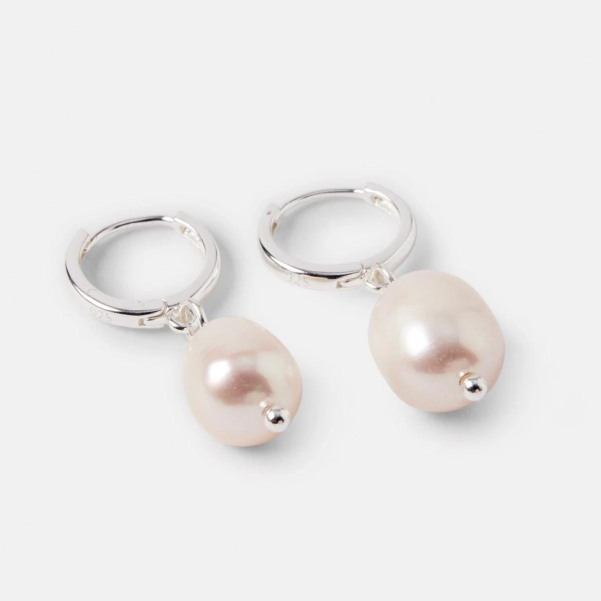2 Sterling Silver Pearl Drop Earrings Silver, 2 of 5