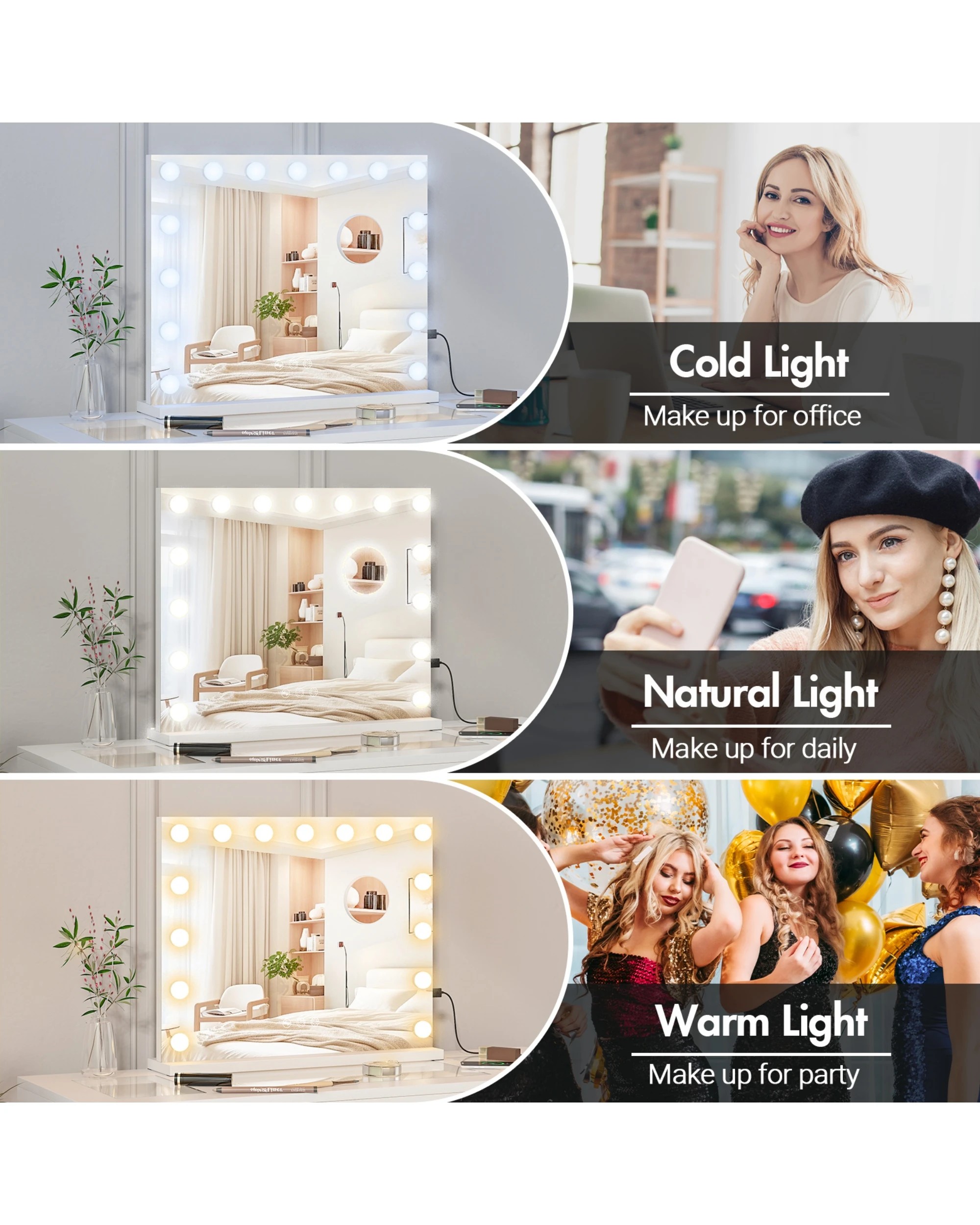 3 Advwin Vanity Makeup Mirror with Led Lights and 5x Magnification - White, 3 of 4