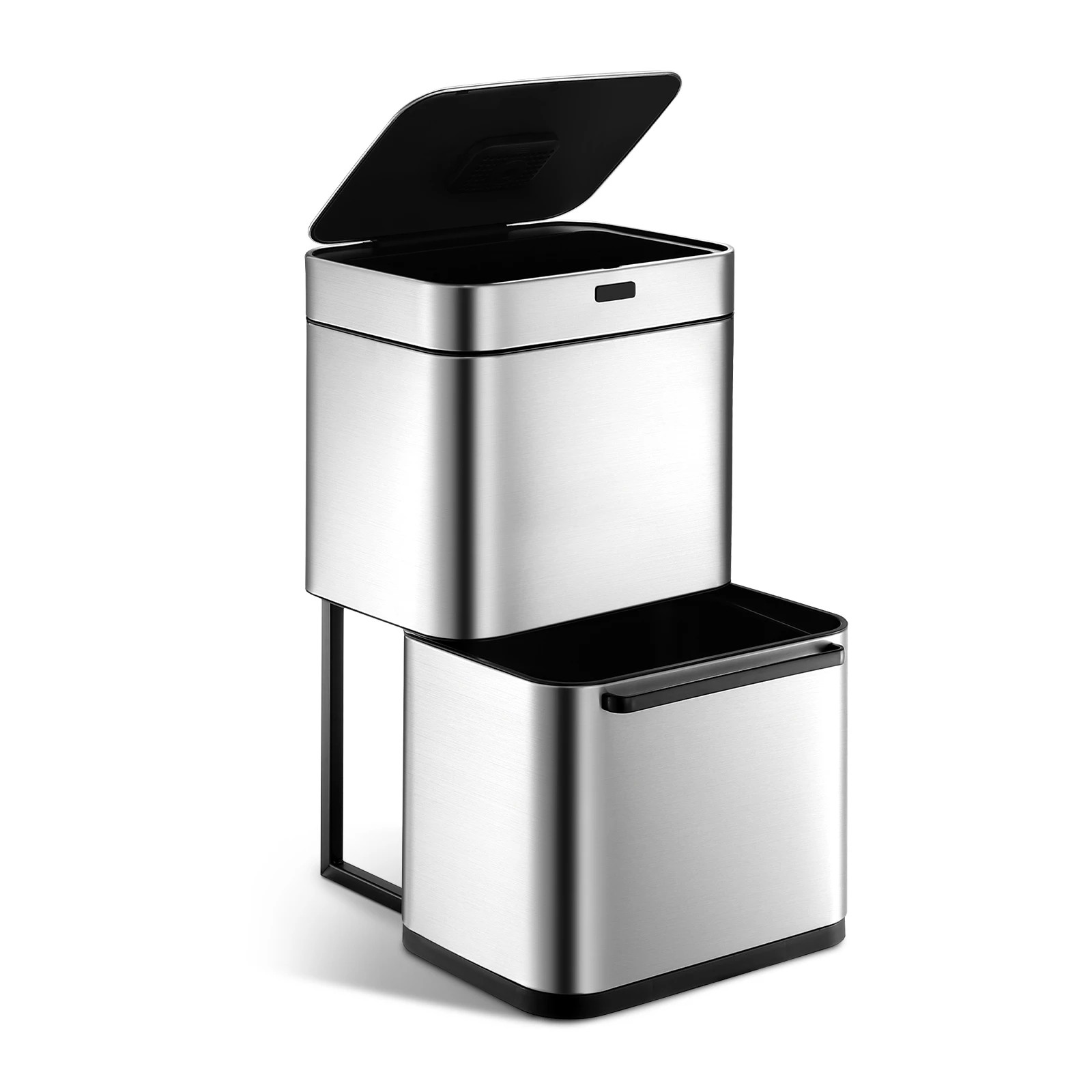 2 Ausway 80L Dual Rubbish Bin Dustbin Sensor Recycling Trash Can Kitchen Waste Garbage Stainless Steel Silver, 2 of 5