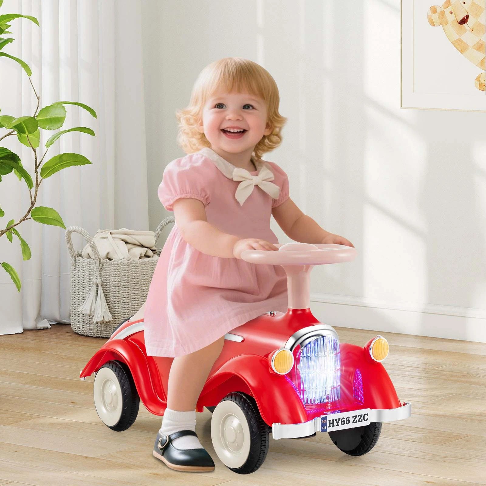 2 Costway Retro Ride on Toy Foot to Floor Sliding Car w/Horn LED Headlight - Red, 2 of 3