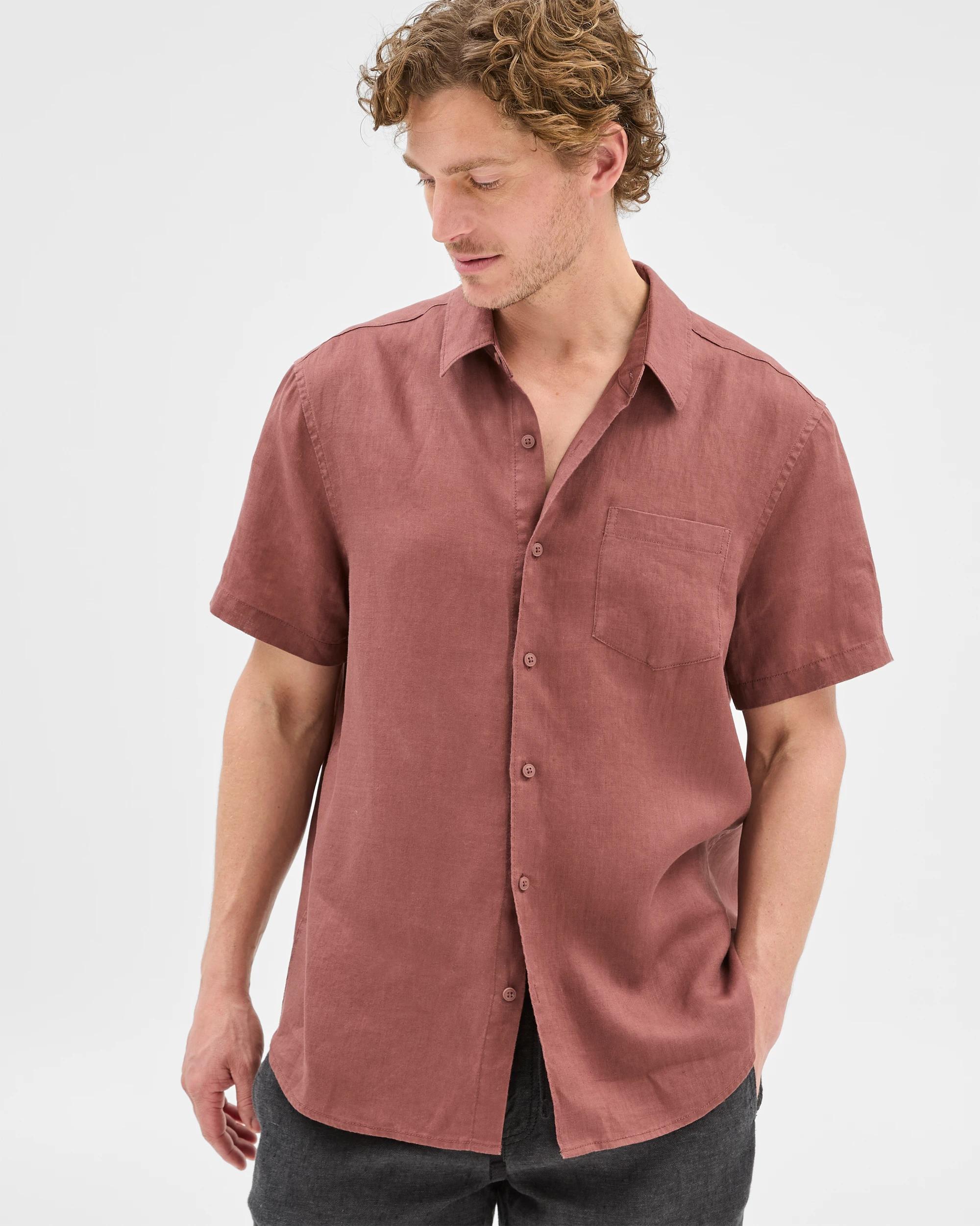 1 Target European Linen Short Sleeve Shirt MAROON, 1 of 6