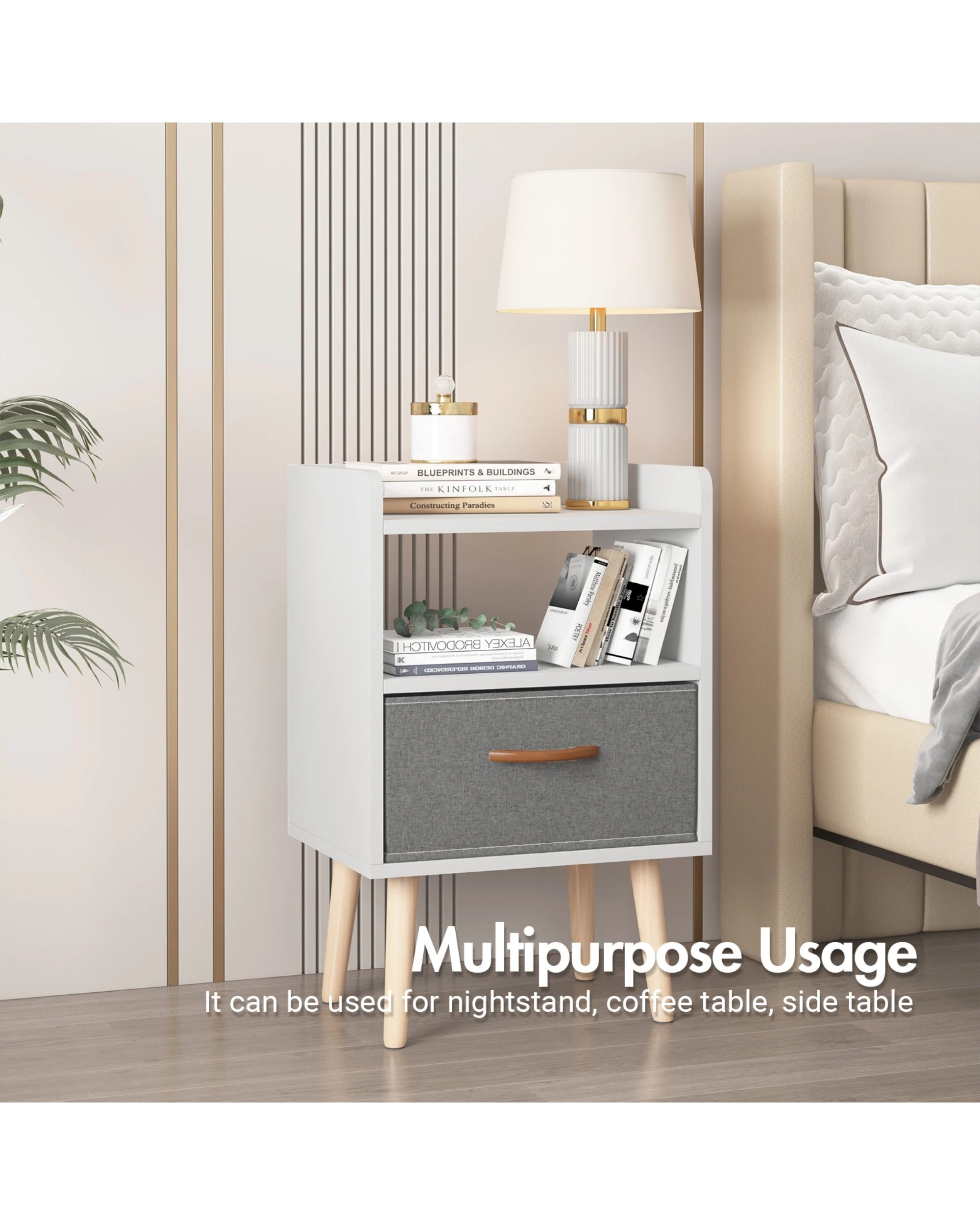 5 Advwin Bedside Table Nightstand with Fabric Drawer Shelf, 5 of 5