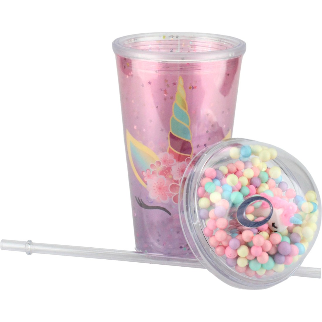 2 Partyrama Unicorn Sparkly Tumbler Cup with Straw, 2 of 3