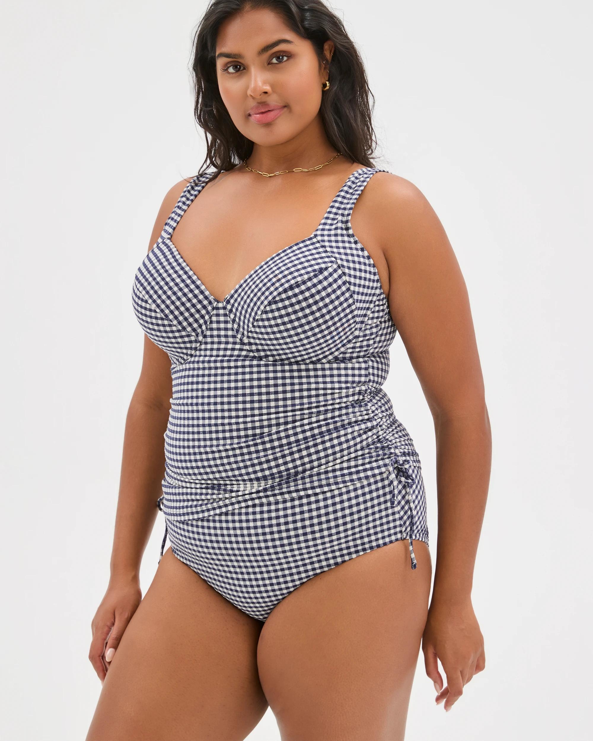 9 Target Woman Shape Your Body Balconette Seersucker Tankini Top NAVY/WHITE GINGHAM, 9 of 9