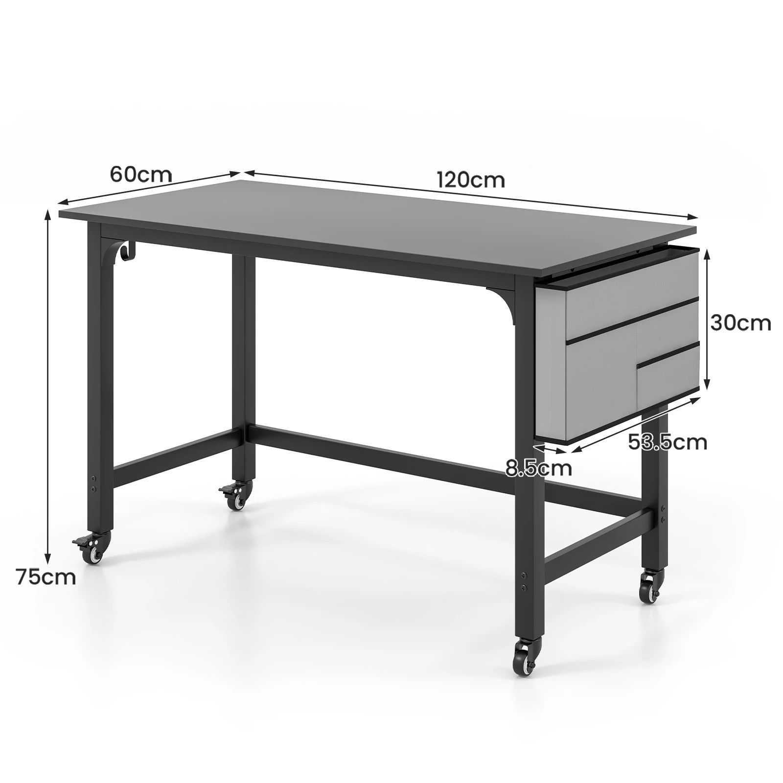 2 Costway Rolling Computer Desk w/Detachable Fabric Bag Compact Writing Table - Black, 2 of 5