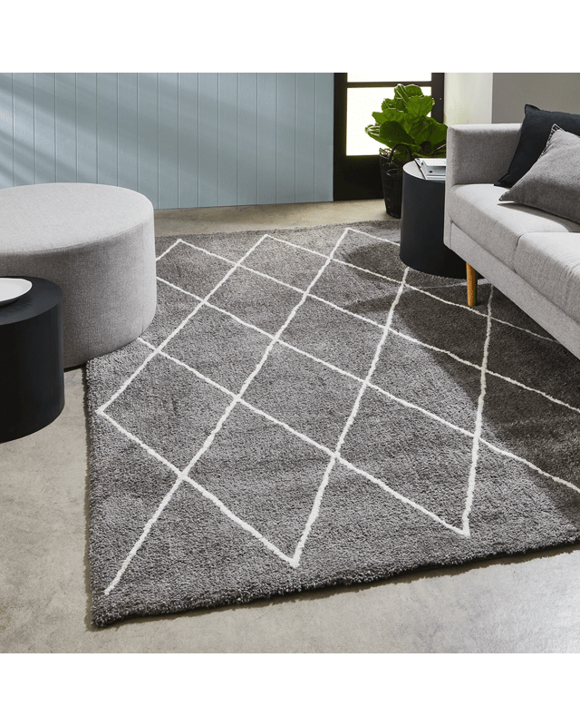 Trellis Shag Rug - Grey, Large - 235cm x 1