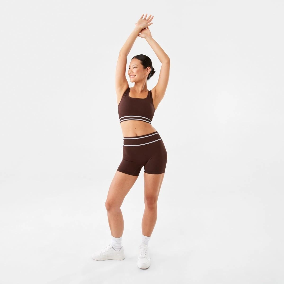 2 Active Womens Seamfree Square Tipping Crop Top Brn Tuscan, 2 of 7