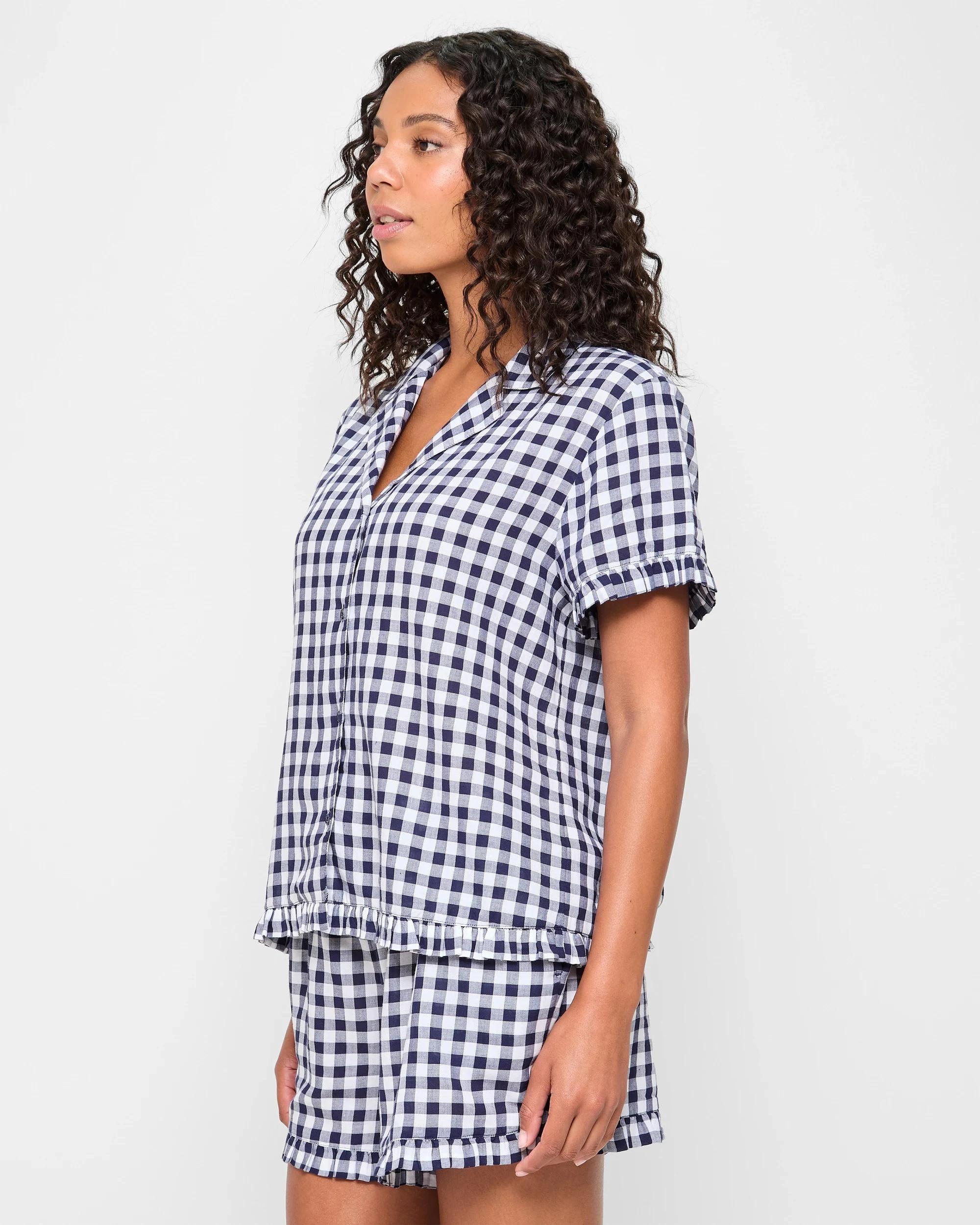 3 Target Woman Frill Pyjama Sleep Set NAVY GINGHAM, 3 of 5