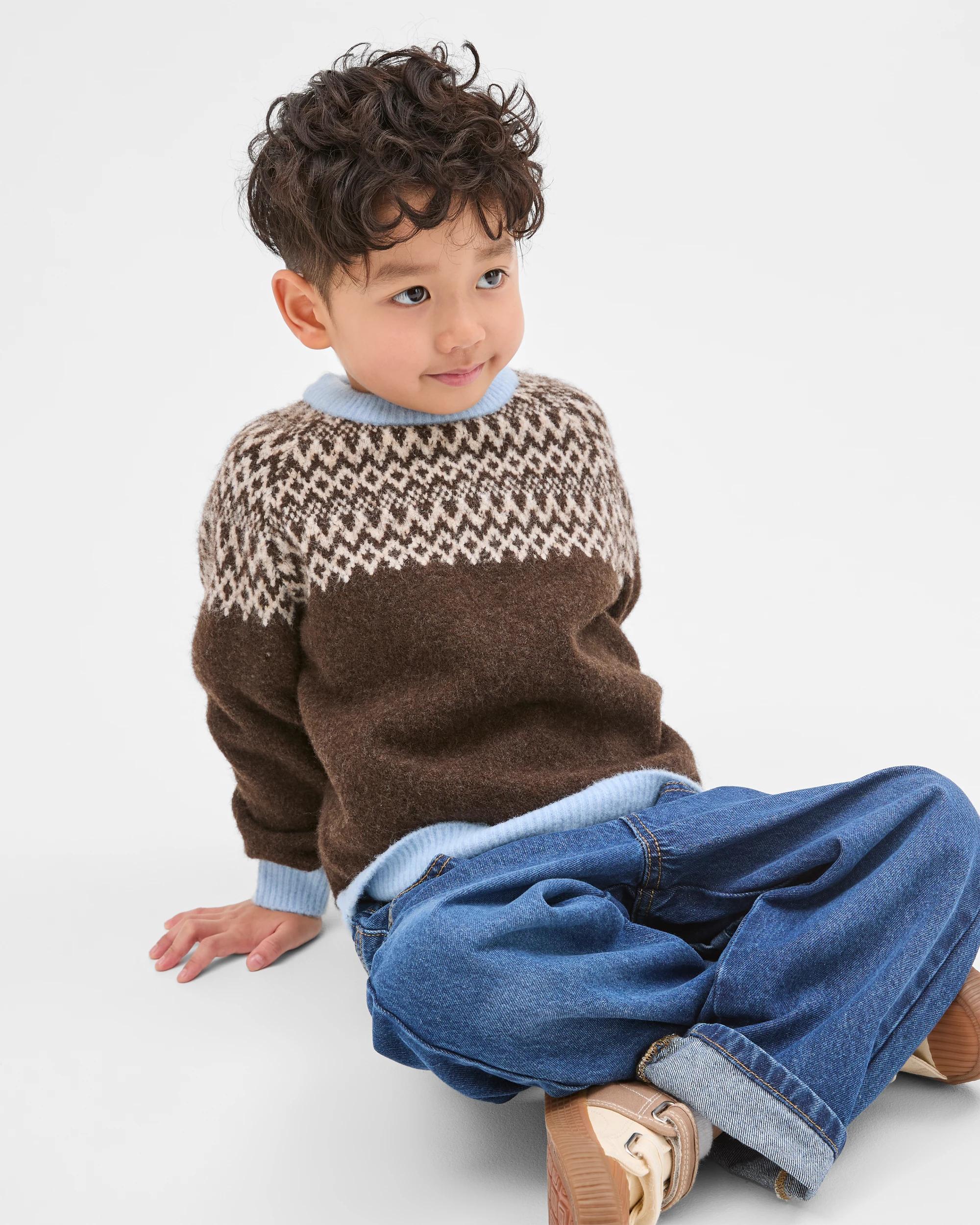 3 Target Kids Fairisle Knit Crew Neck Sweater BROWN, 3 of 6