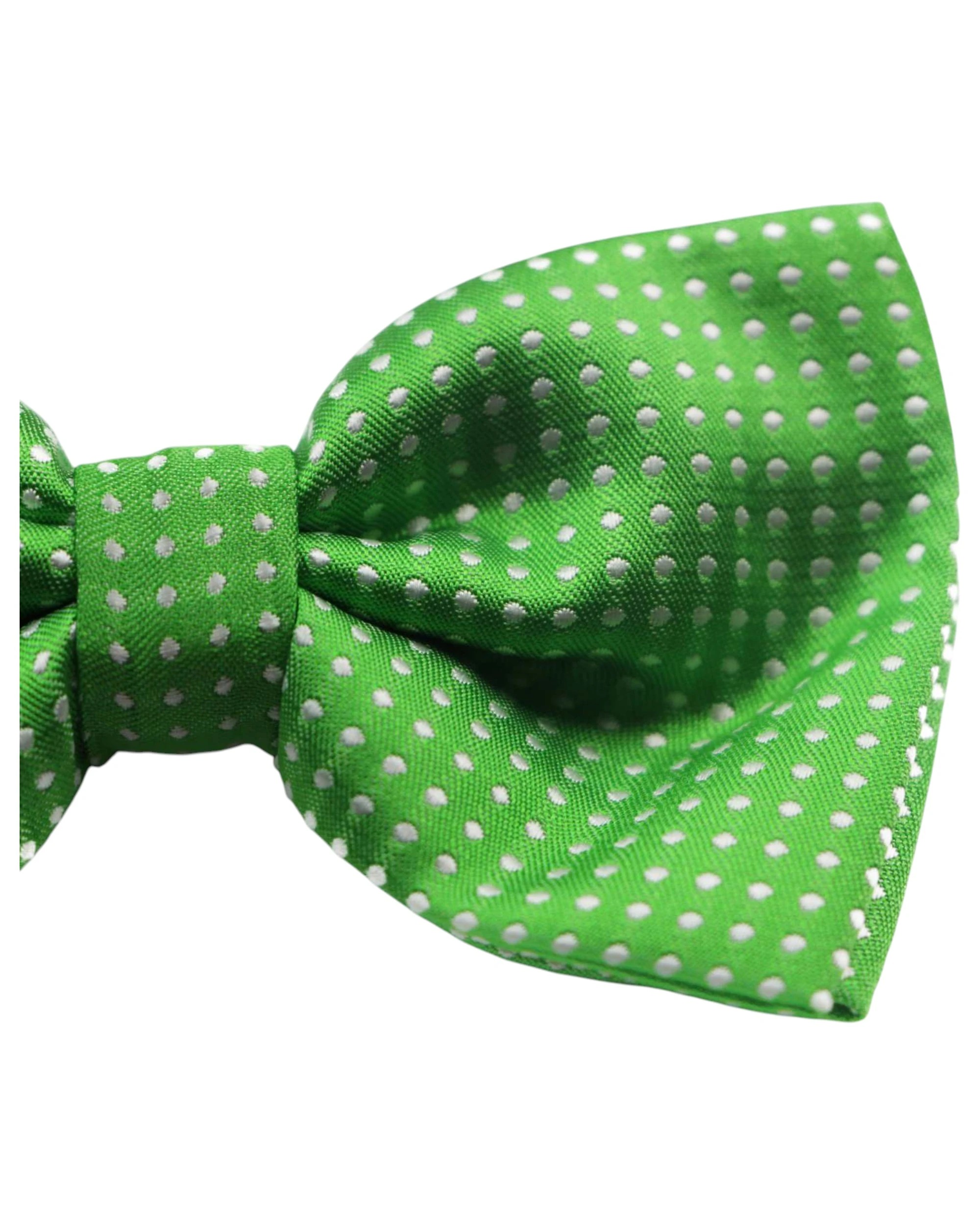 3 Zasel Mens Green Plain Coloured Bow Tie With White Polka Dots, 3 of 3