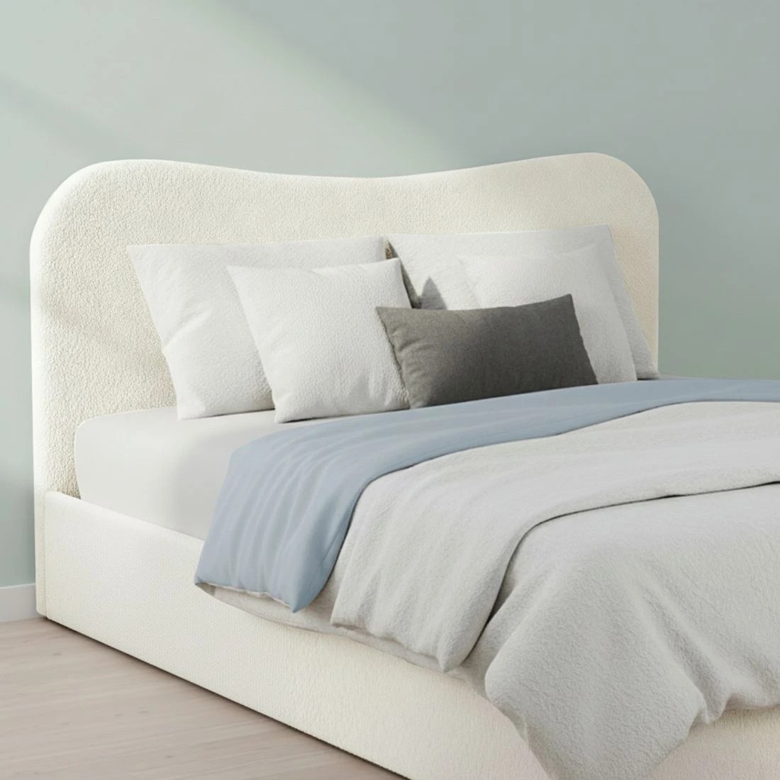 5 Artiss Double Bed Frame with Gaslift Storage Wooden Platform Mattress Base Boucle Upholste - White, 5 of 7