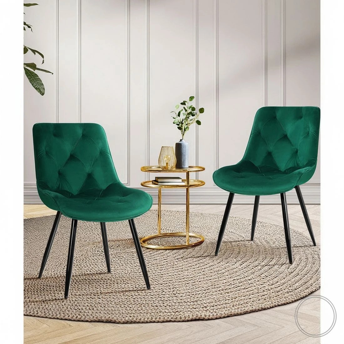 3 Artiss Dining Chairs Set of 2 Velvet Diamond Tufted Green - Green, 3 of 5