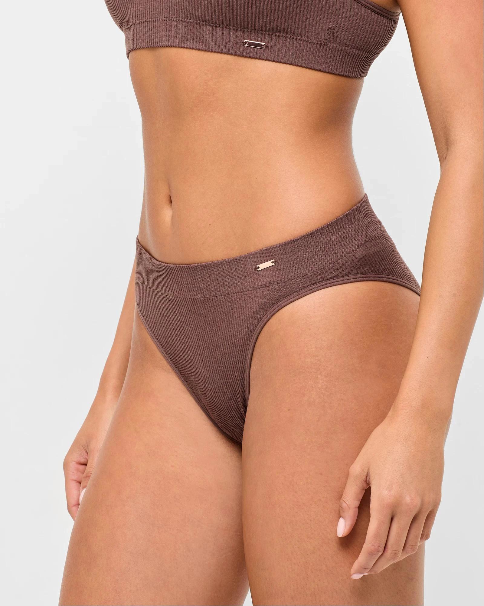 3 Ribbed Seamfree 90's High Cut Brazilian Briefs - Lily Loves CHOCOLATE, 3 of 4