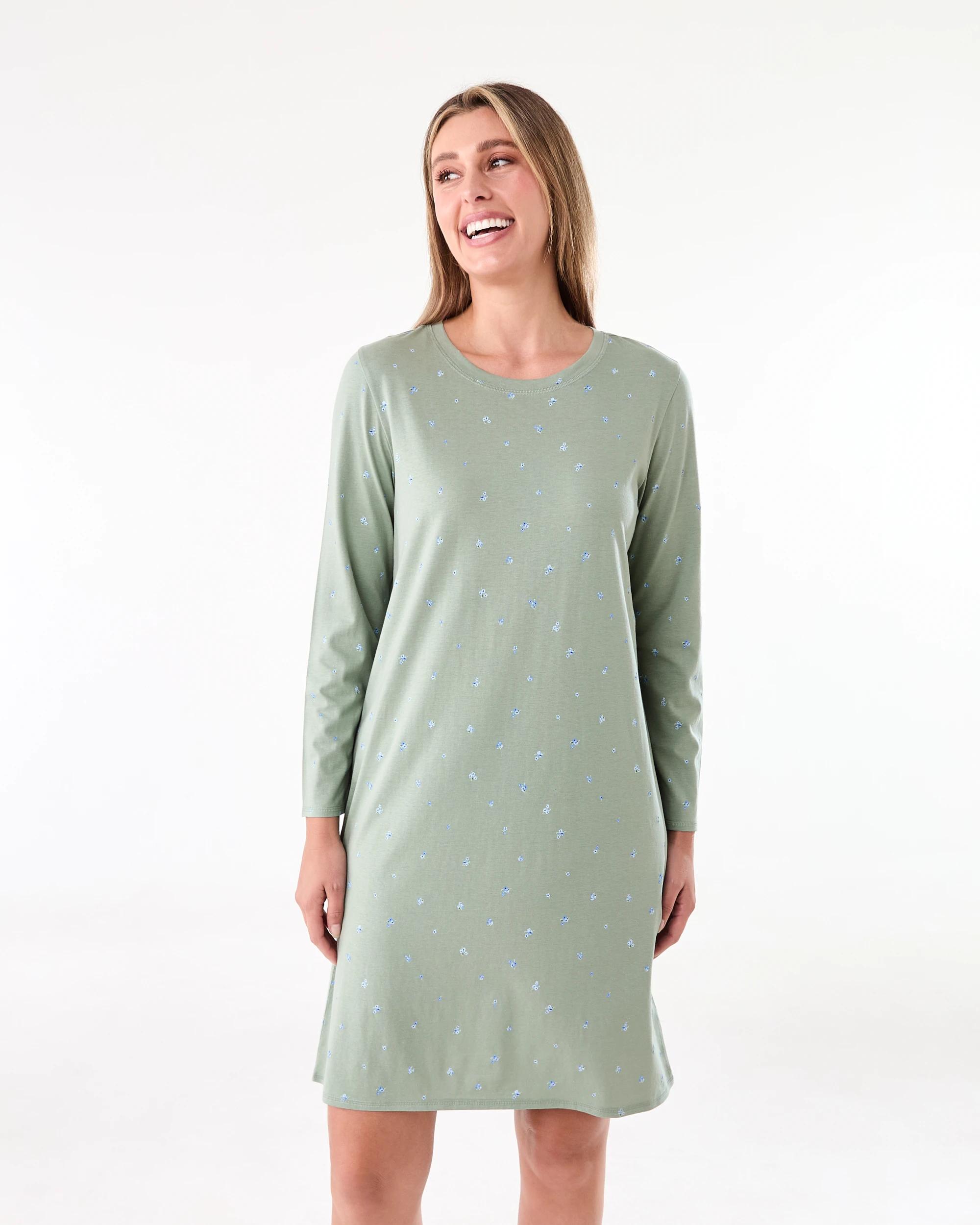 1 Cotton Long Sleeve Print Knit Nightie Diy Frl Gn, 1 of 8