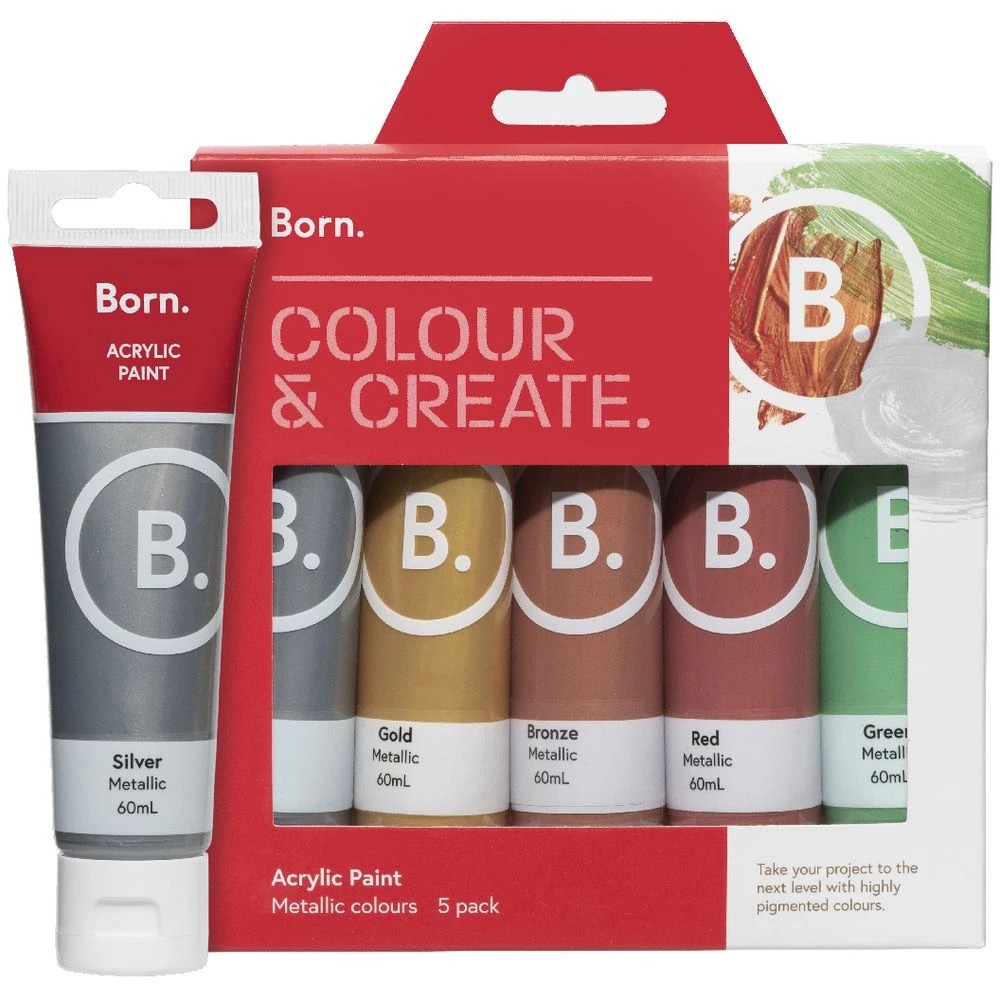 6 Born Acrylic Paints 60mL 5 Pack Metallic Colours, 6 of 6