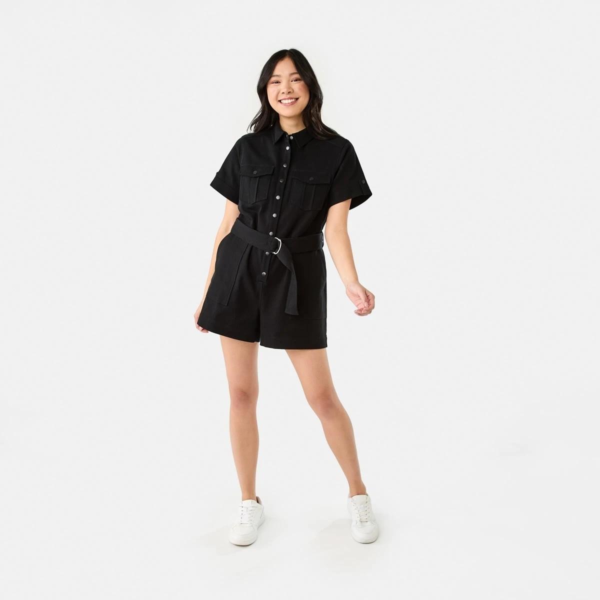 10 Short Sleeve Belted Playsuit BLACK, 10 of 11