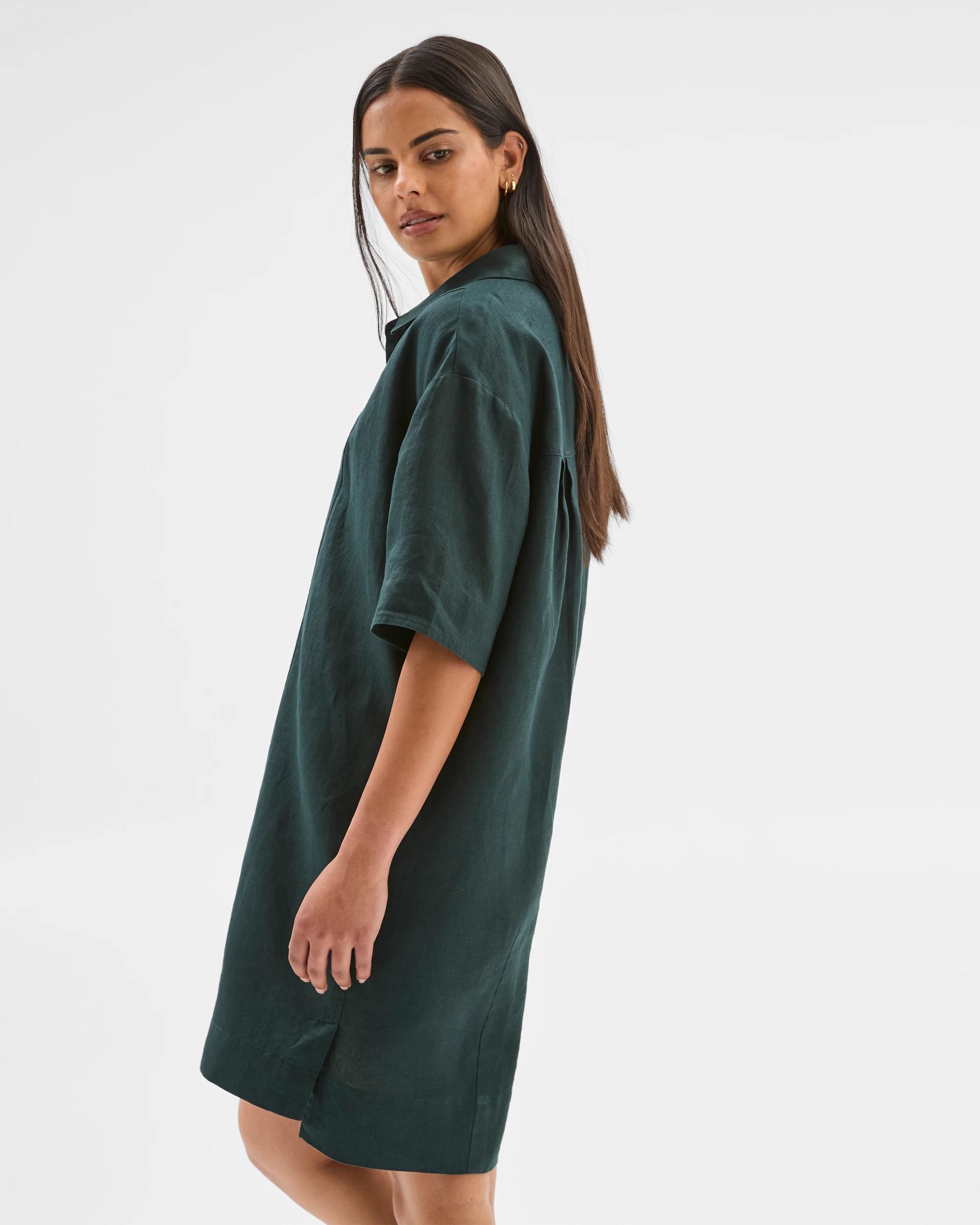 4 Target Woman European Linen Short Sleeve Shirt Mini Dress MIDNIGHT JADE, 4 of 6