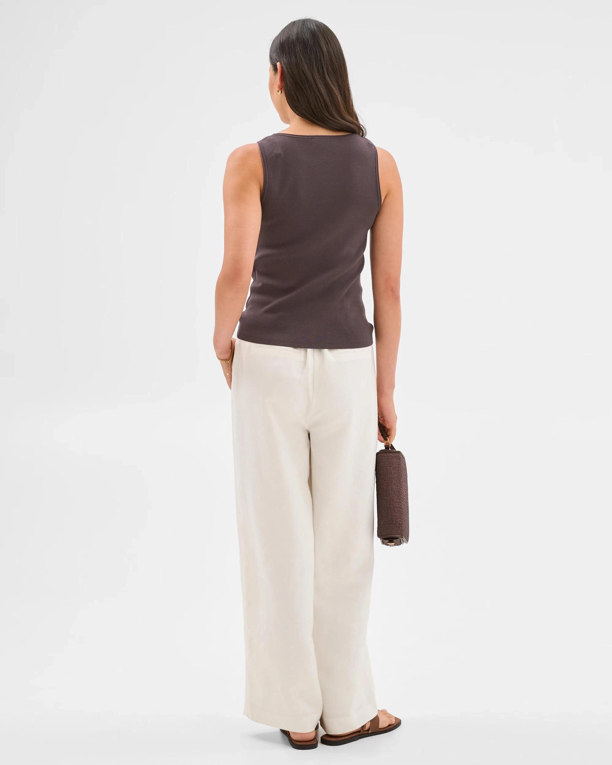 5 Boat Neck Crepe Tank Top - Preview HICKORY, 5 of 6