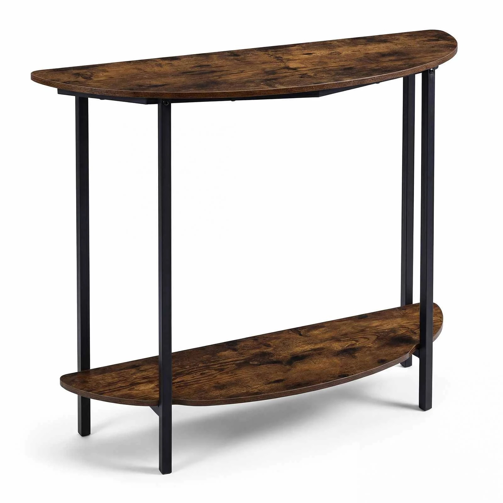1 Costway Half-moon Console Table 2-Tier Storage Shelf Entryway Hallway - Brown, 1 of 6