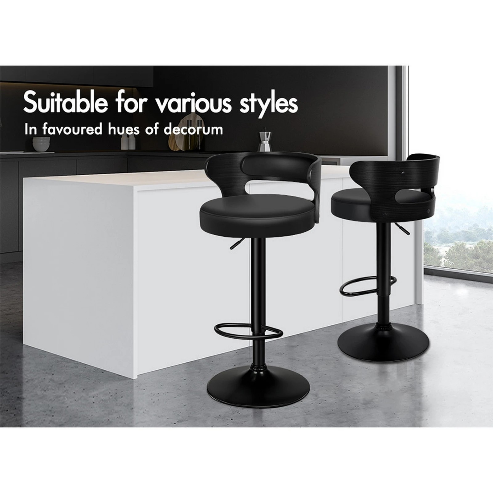 10 Alfordson 4x Bar Stool Kitchen Swivel Chair Wooden Leather Ramiro - Black, 10 of 10