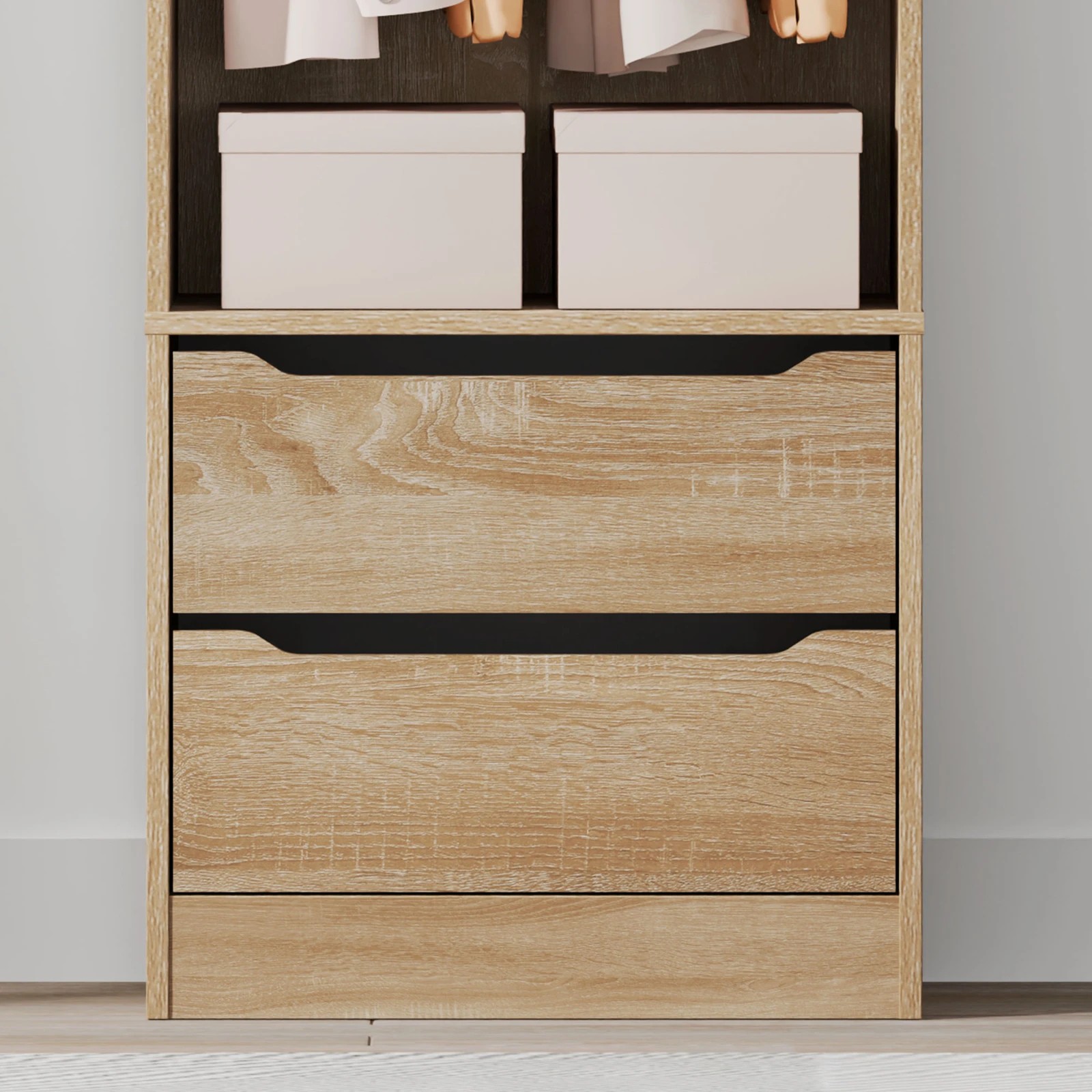 7 Alfordson Wardrobe 2 Drawers Clothes Storage Cabinet Hanging Rod - Oak, 7 of 10