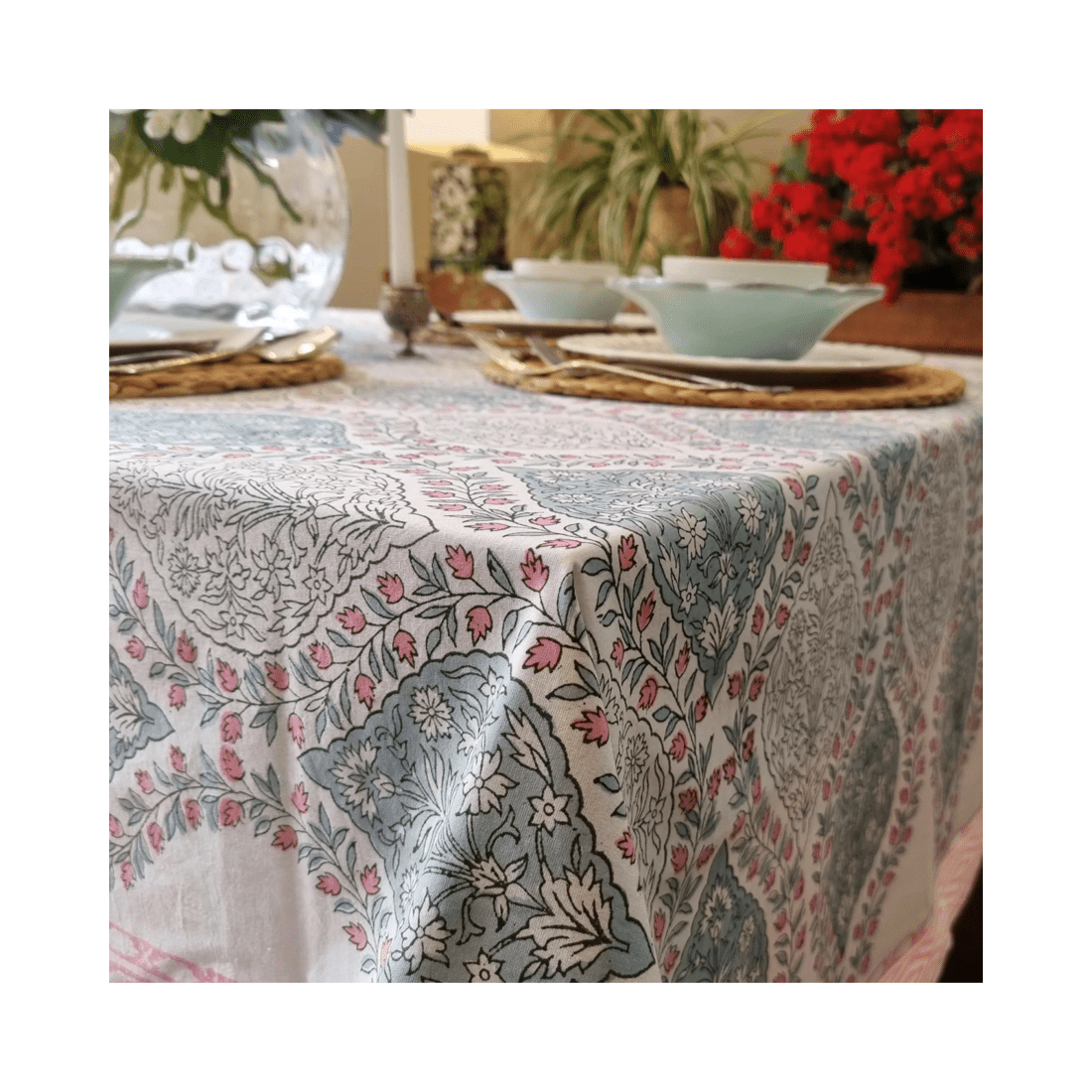 4 Kolka Rectangle Square Tablecloth Table Cover Flower Pattern Dining Table Cloth - Blue, 4 of 7