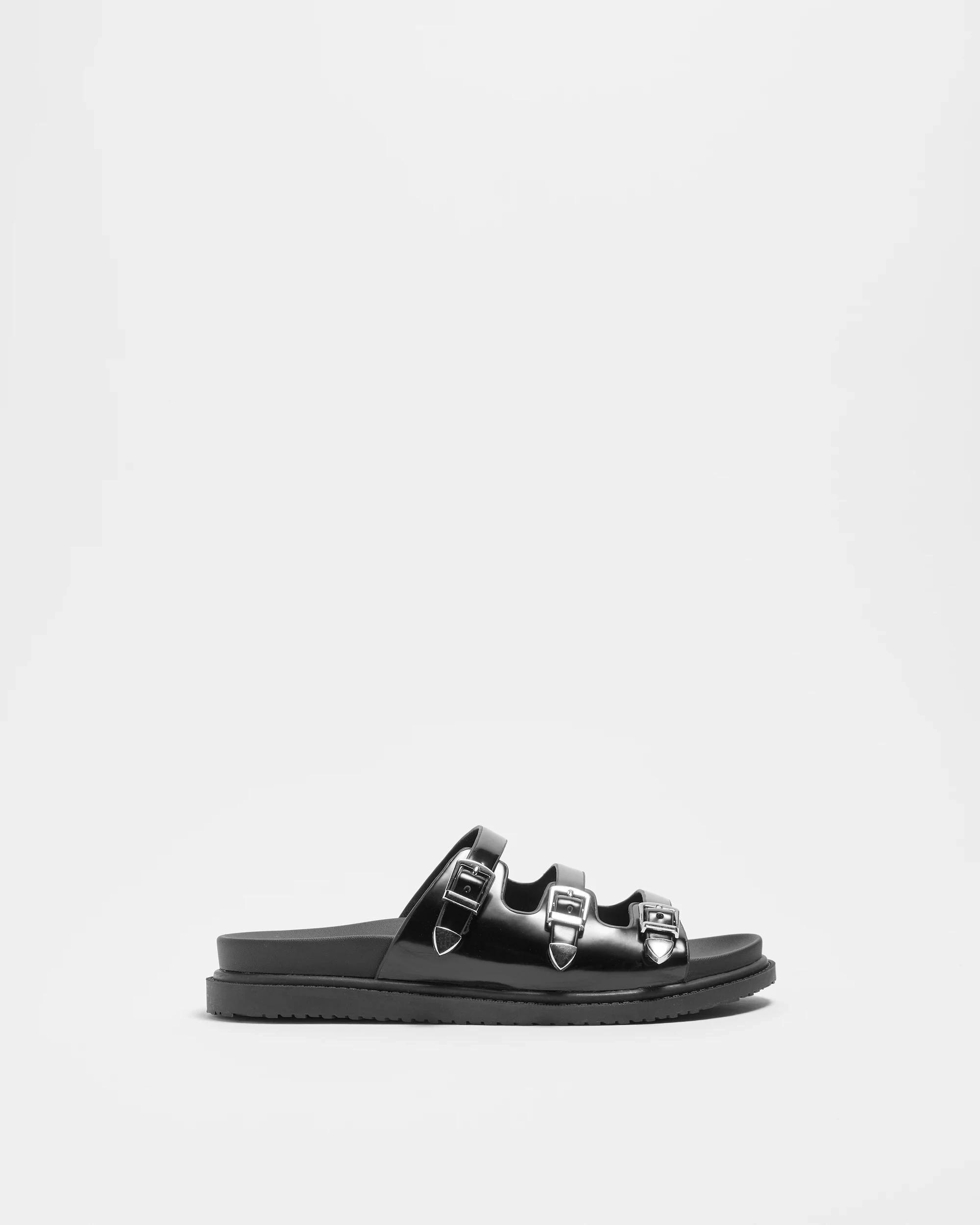 1 Target Womens Triple Strap Flat Sandal - Cyprus BLACK PATENT, 1 of 3