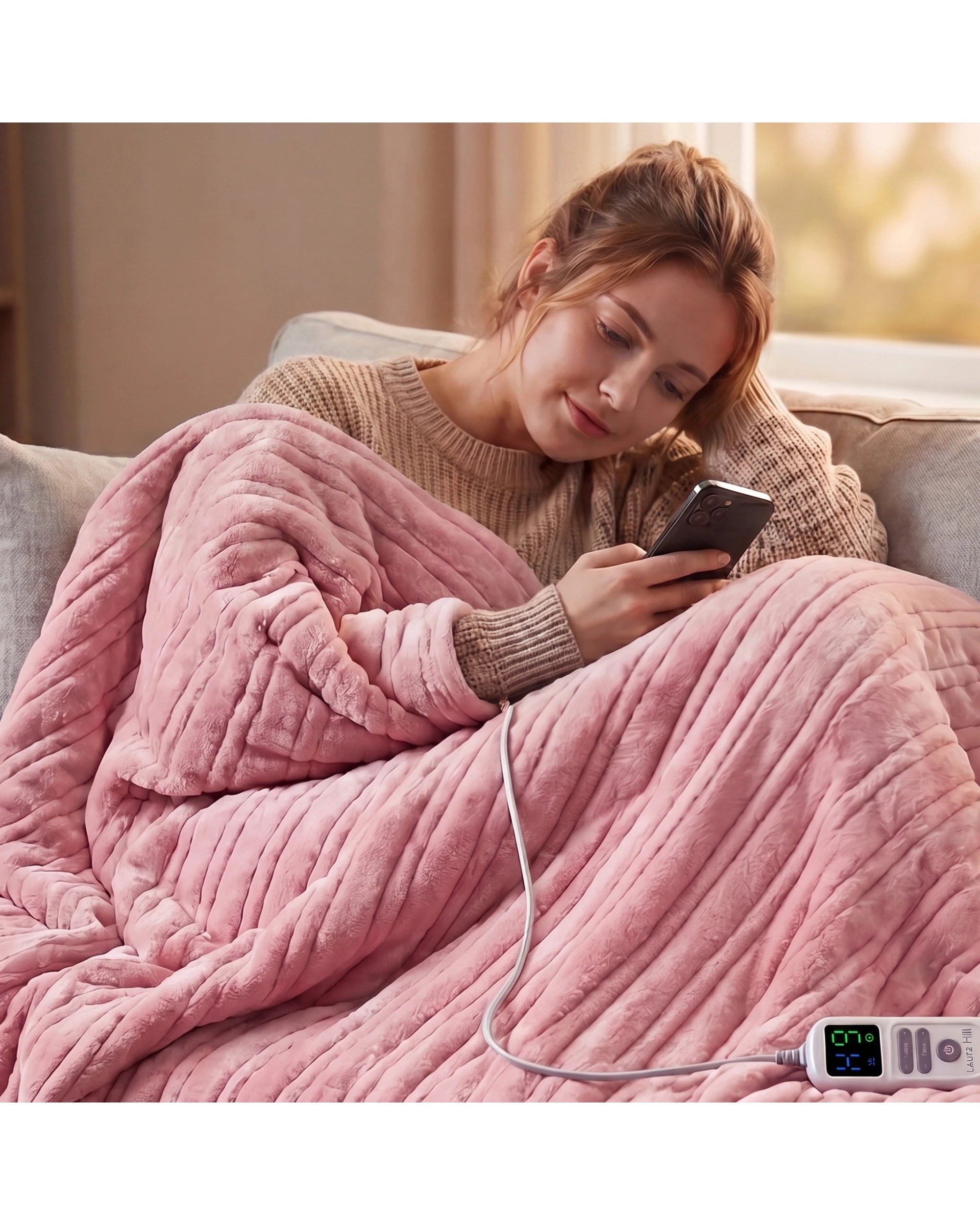 6 Laura Hill XL Electric Heated Blanket Throw Soft Coral Fleece 10 Heat Settings Machine Washable - Pink, 6 of 8