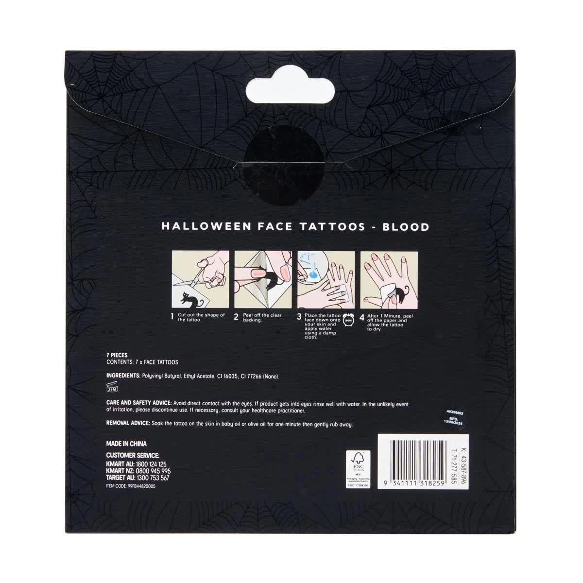 7 OXX Cosmetics 7 Piece Halloween Face Tattoos - Blood, 7 of 7