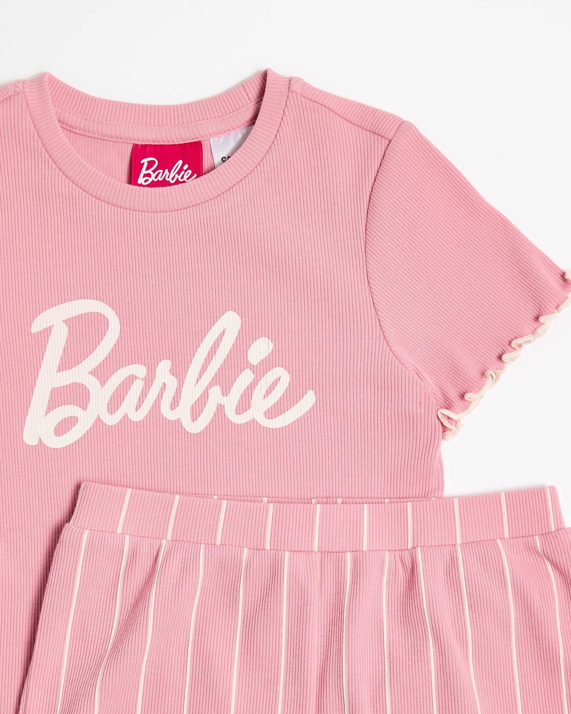 6 Barbie Younger Girls Rib Short Pyjama Set PINK, 6 of 7