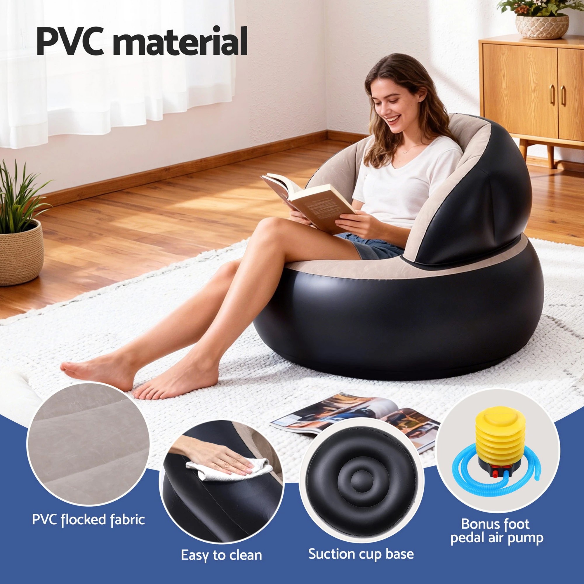 2 Gardeon Inflatable Chair Blow Up Folding Air Chairs Sofa for Camping with Pump - Coffee, 2 of 5