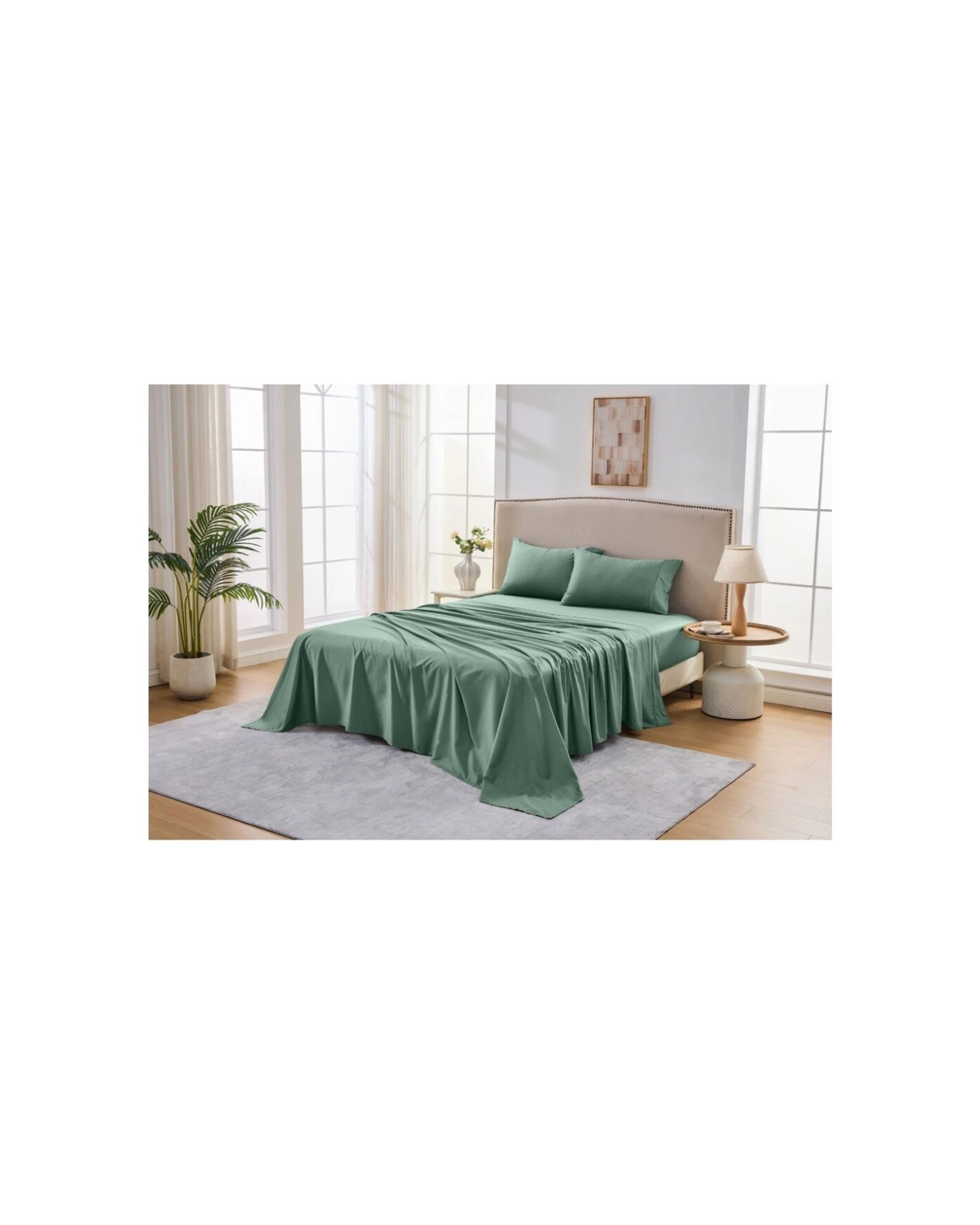 2 Grosvenor House Egyptian Cotton Sheet Set With Pillowcase 500TC - Single Bed - Green, 2 of 8