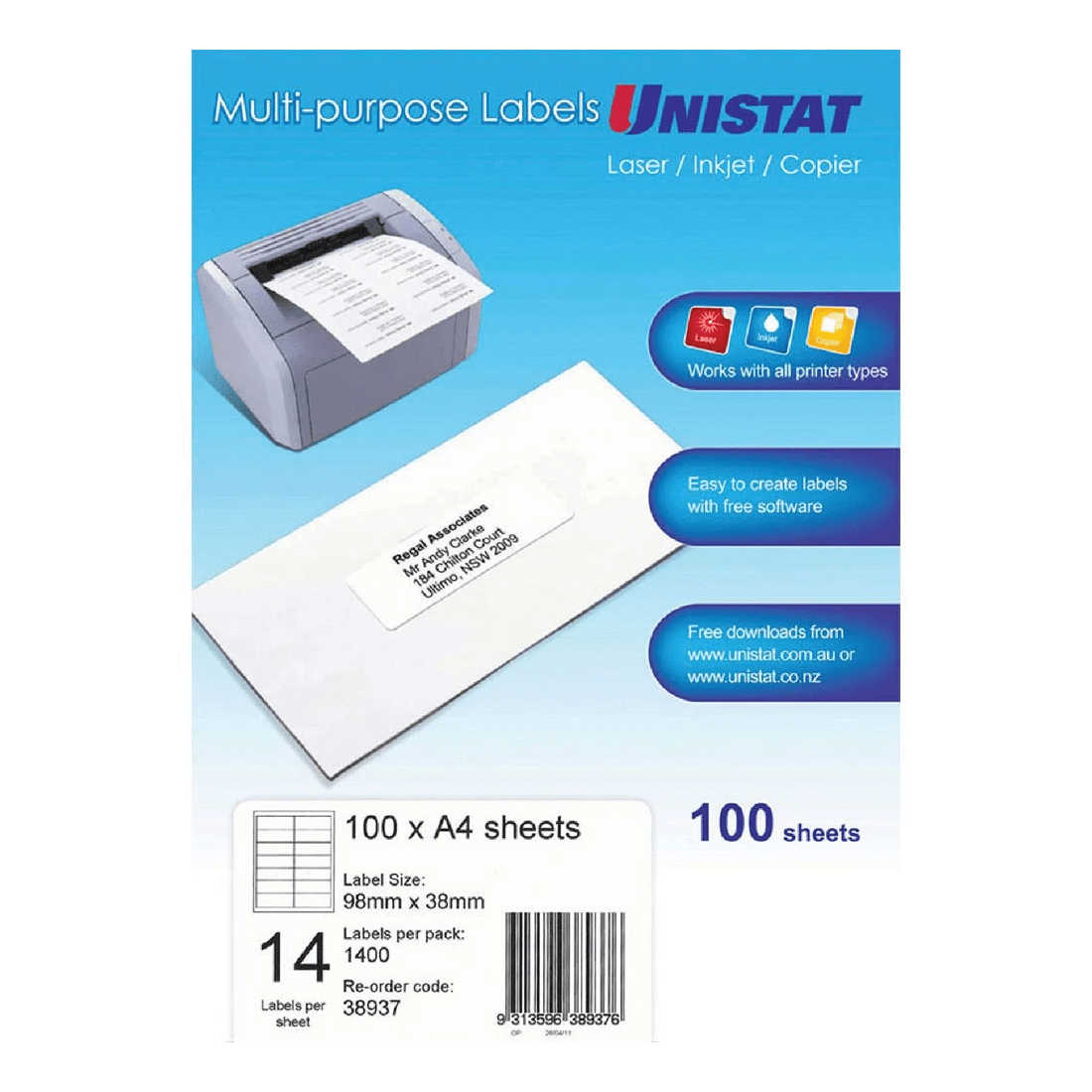 1 Unistat 14UP Inkjet Laser Labels 100 Sheets, 1 of 1