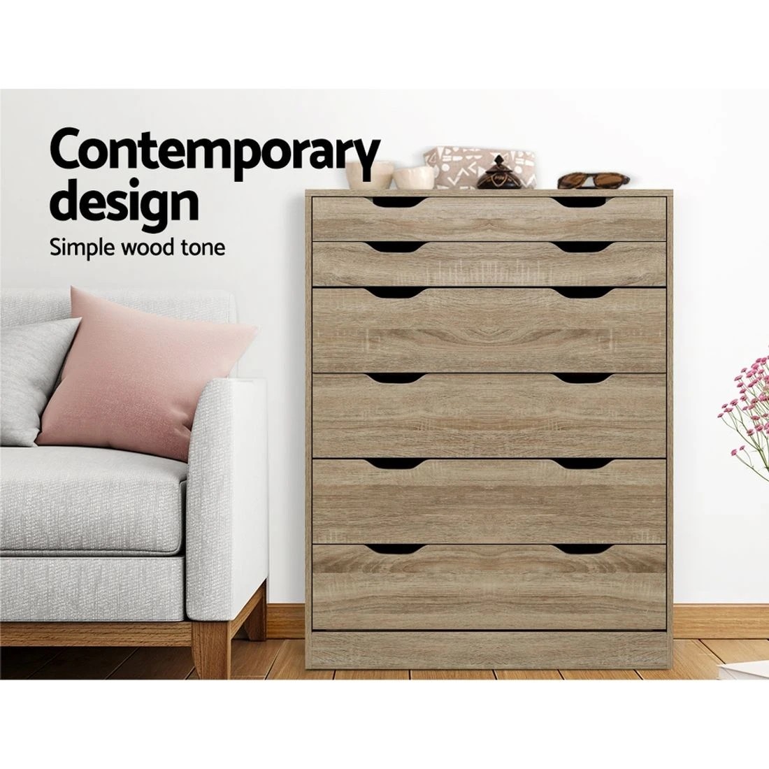 5 Artiss 6 Chest of Drawers Bedroom Storage Tallboy Cabinet Clothes Organizer Smooth Runners Modern Decor - Natural, 5 of 8