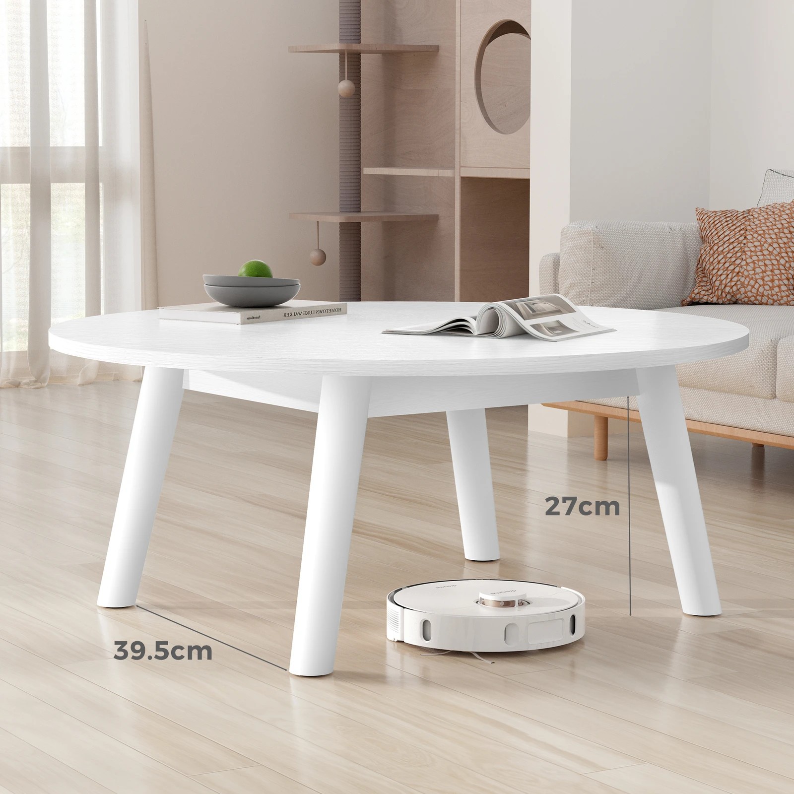 4 Alfordson Coffee Table Modern Round Table Sturdy Wooden Legs Living Room - White, 4 of 10