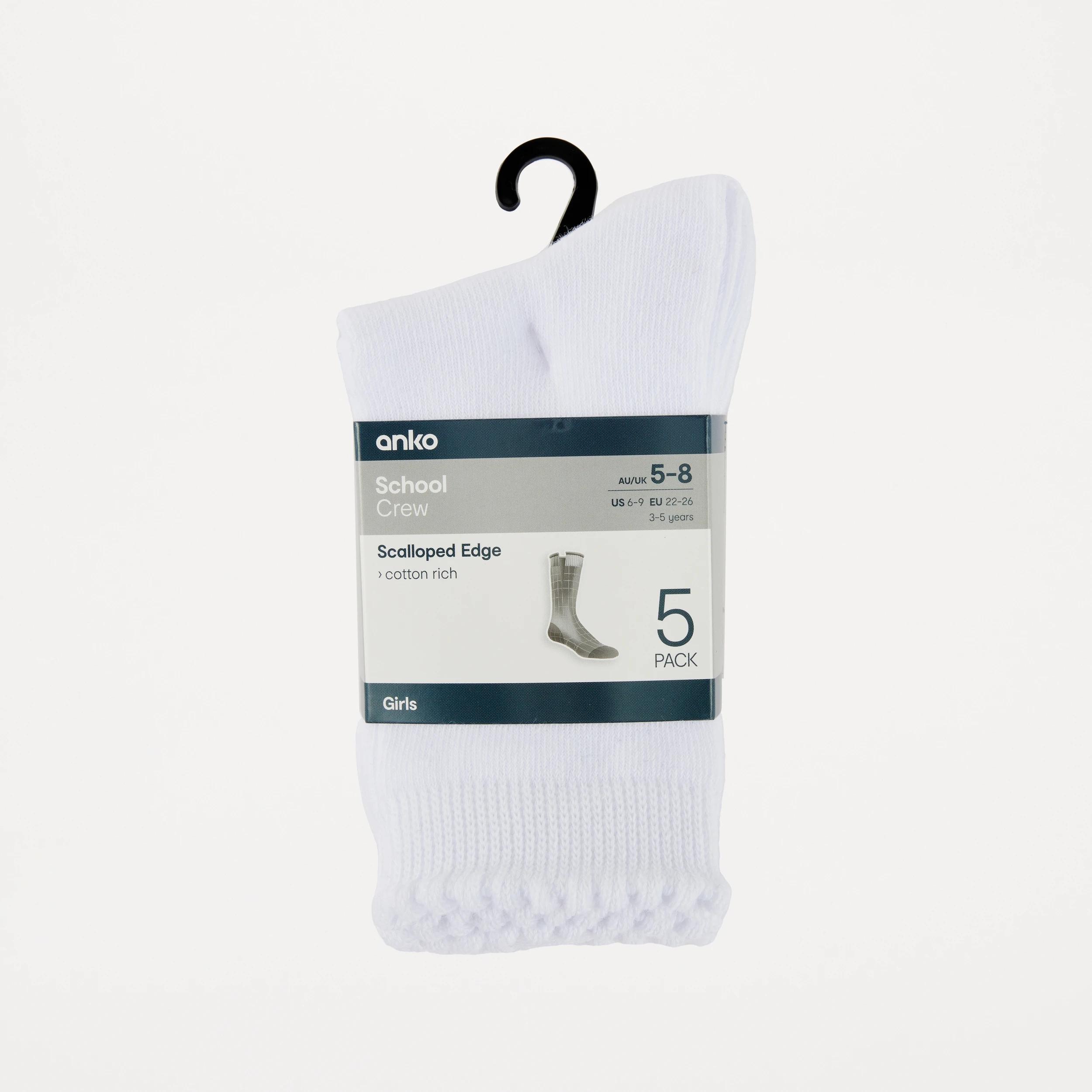 3 5 Pack Scalloped School Crew Socks White, 3 of 3