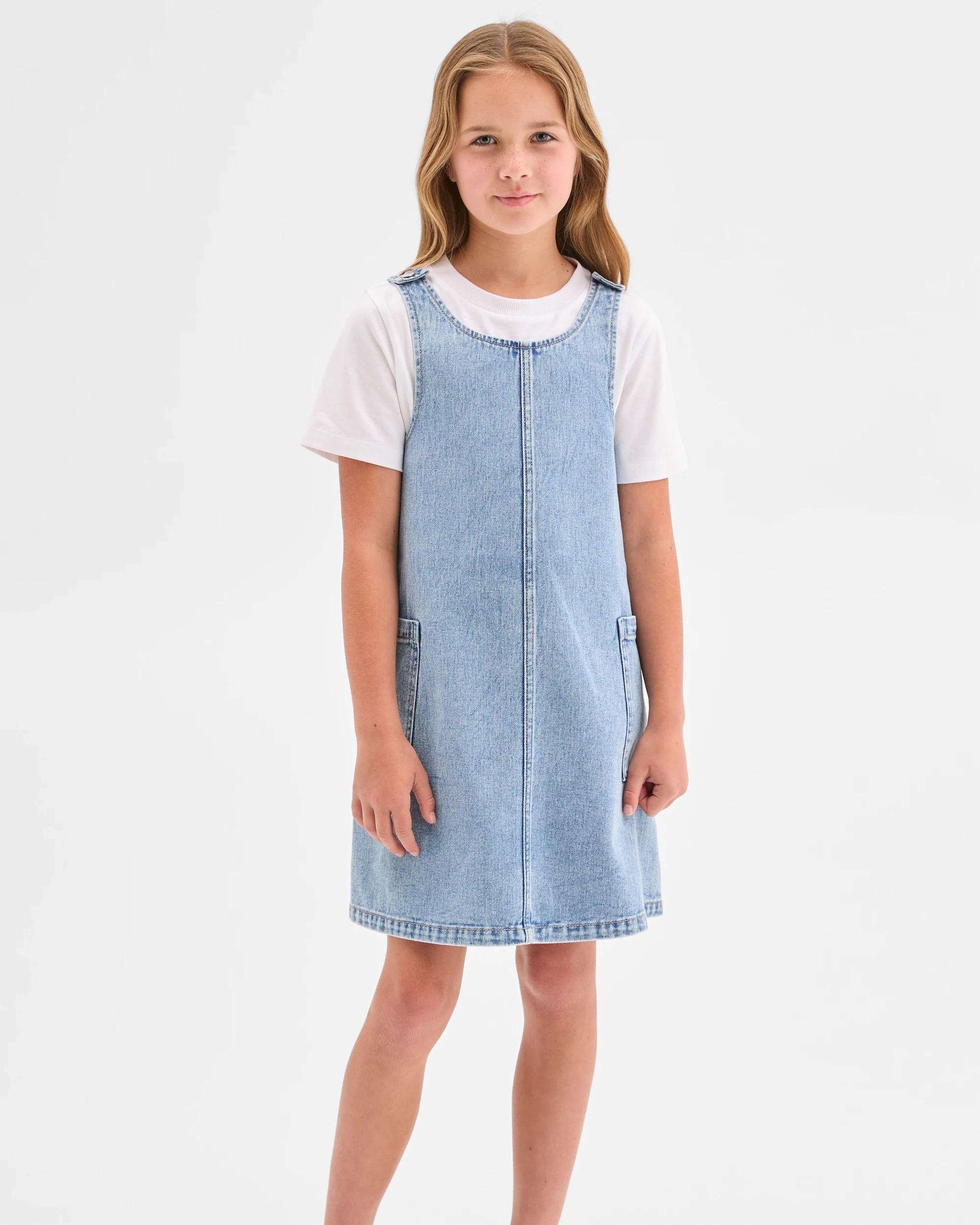 2 Target Denim Denim Woven Pinafore Dress LIGHT WASH, 2 of 7