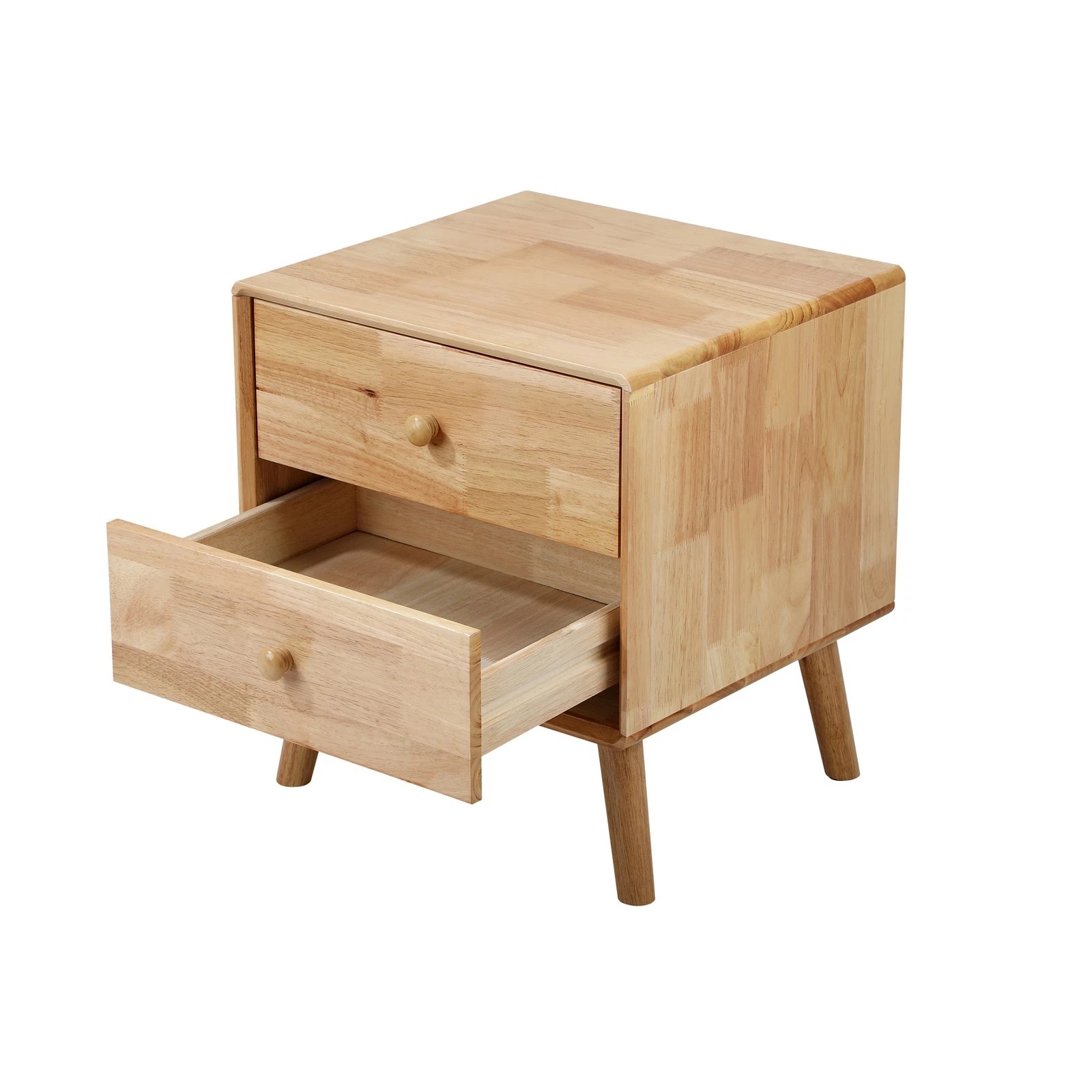 3 Oikiture Bedside Table 2 Drawers Side Tables Nightstand Rubber Wood
 - Natural, 3 of 10