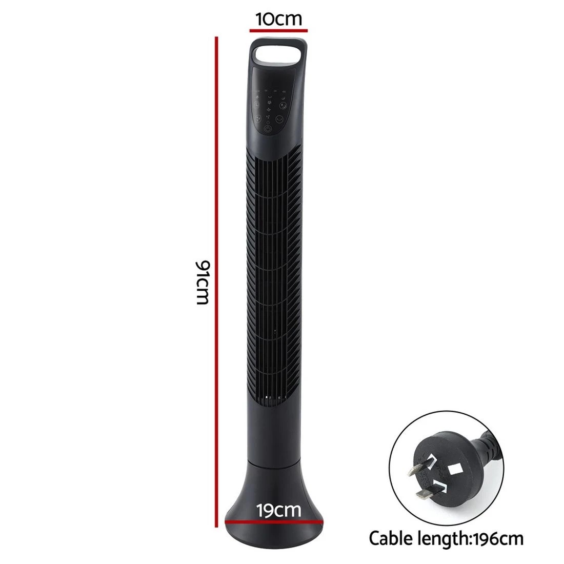 2 Devanti Tower Fan Oscillating 3 Speeds with Remote 91cm - Black, 2 of 7