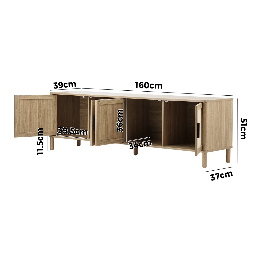 9 Oikiture Tv Cabinet Entertainment Unit Rattan Door 160cm
 - Natural, 9 of 10