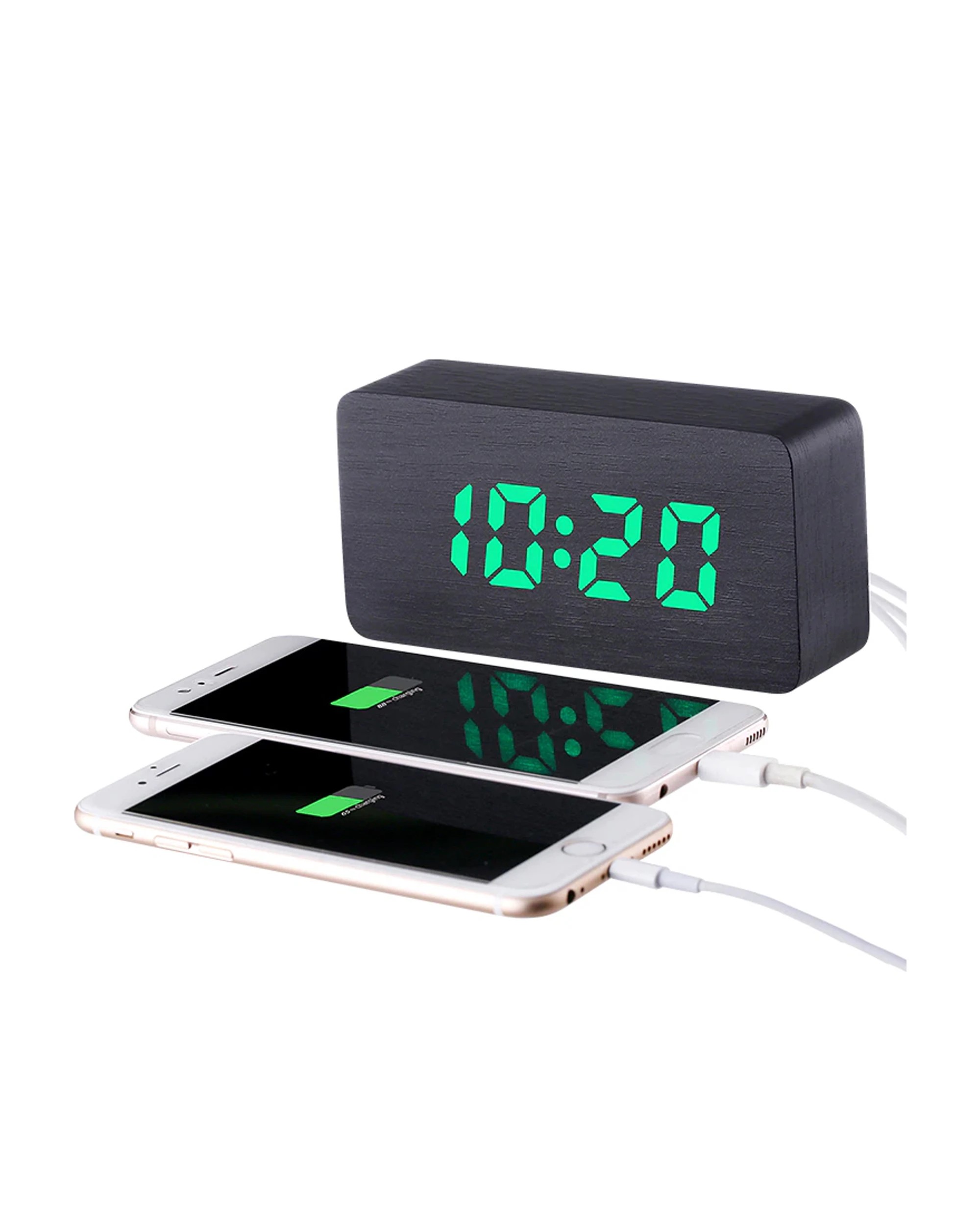 2 TODO LED Digital Alarm Clock 3 Alarm 115 Colour Display USB Power Woodgrain - Black, 2 of 6