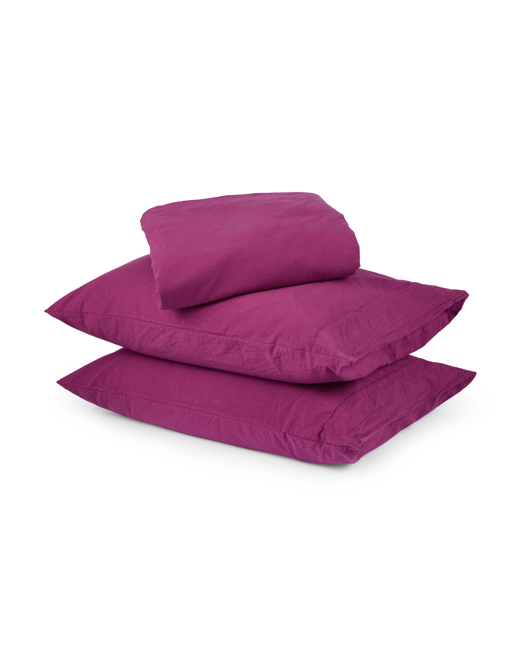 1 Stonewashed Cotton Sheet Set - Queen Bed, Berry, 1 of 4