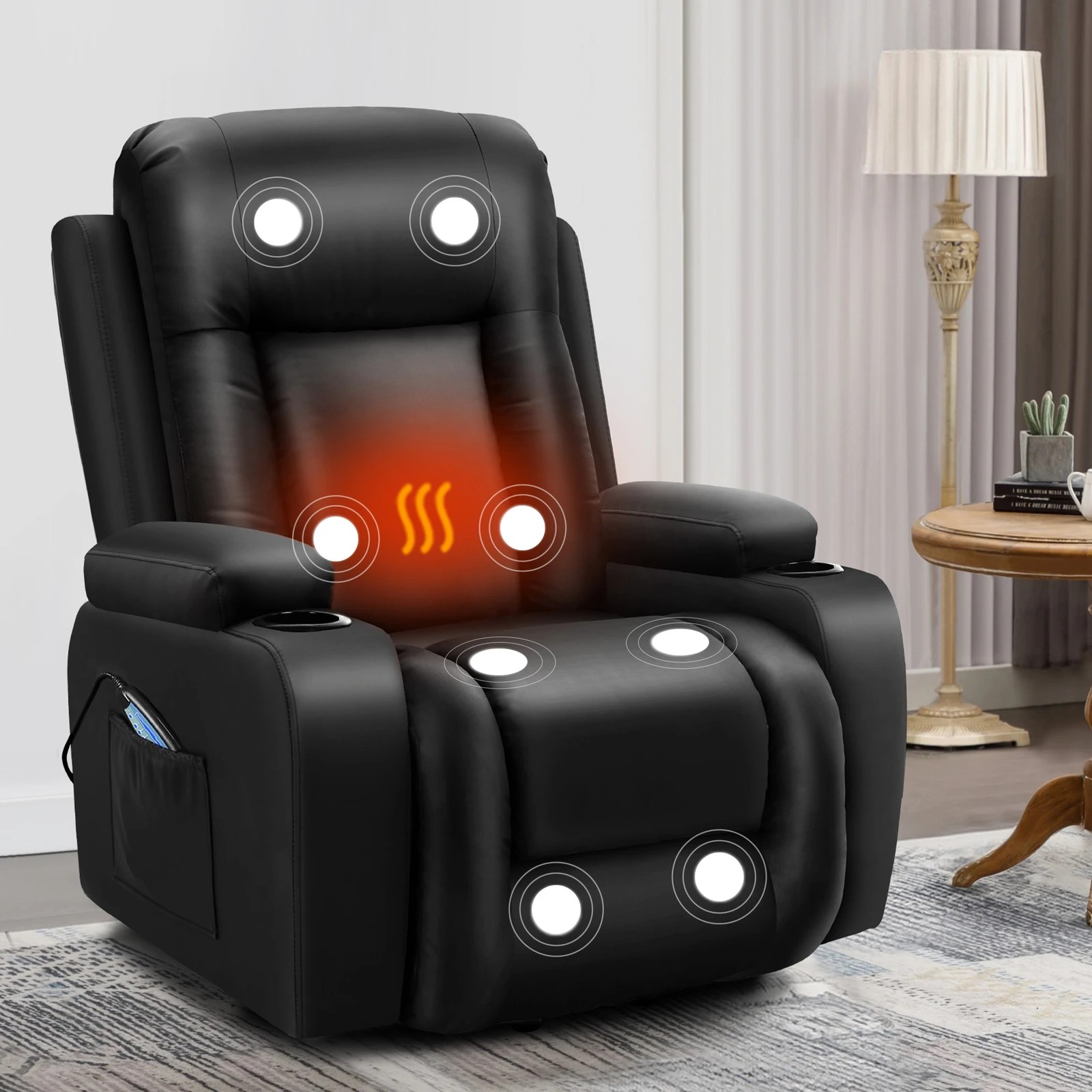 2 Alfordson Recliner Chair Heated Massage Armchair Lounge Sofa Leather - Black, 2 of 9